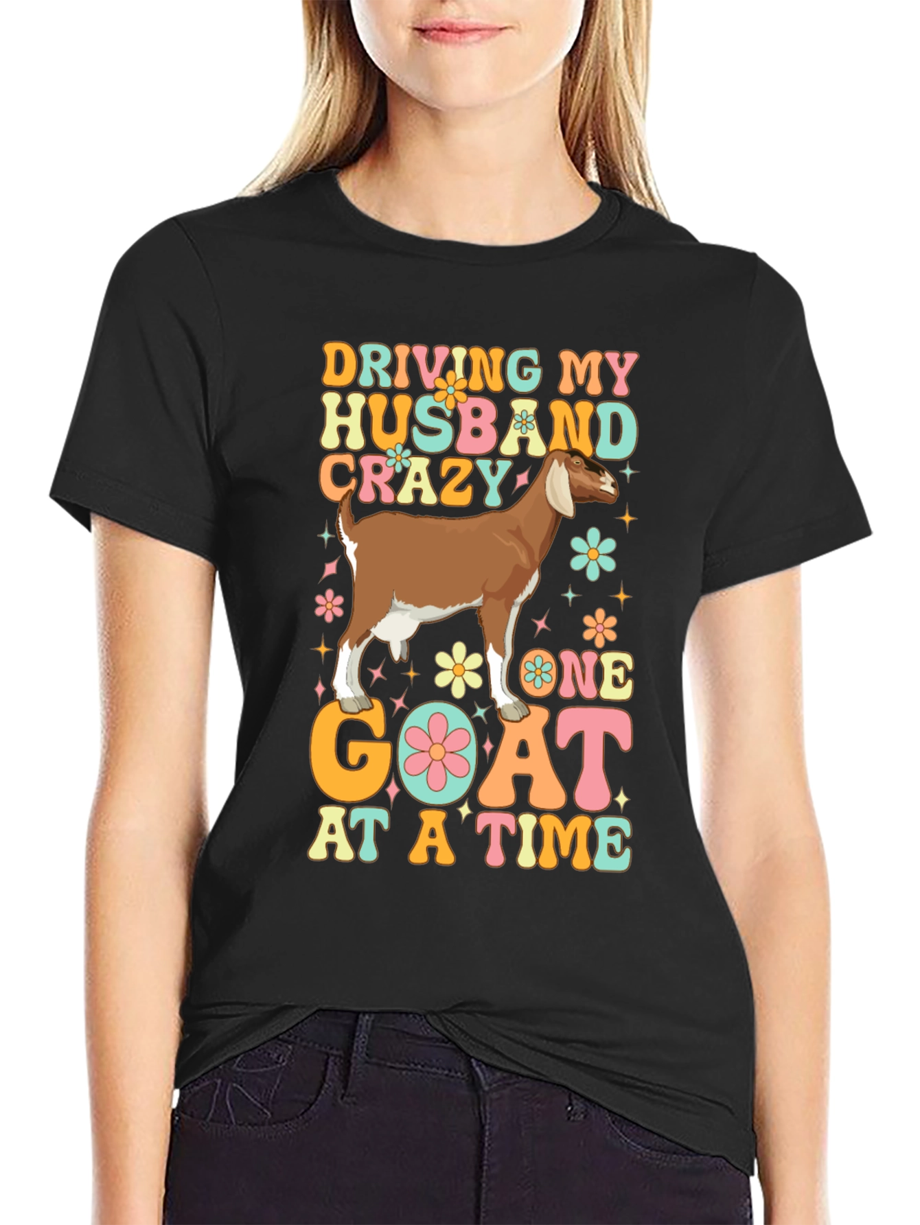 Black Driving Husband Crazy Goat Graphic Tee view 2
