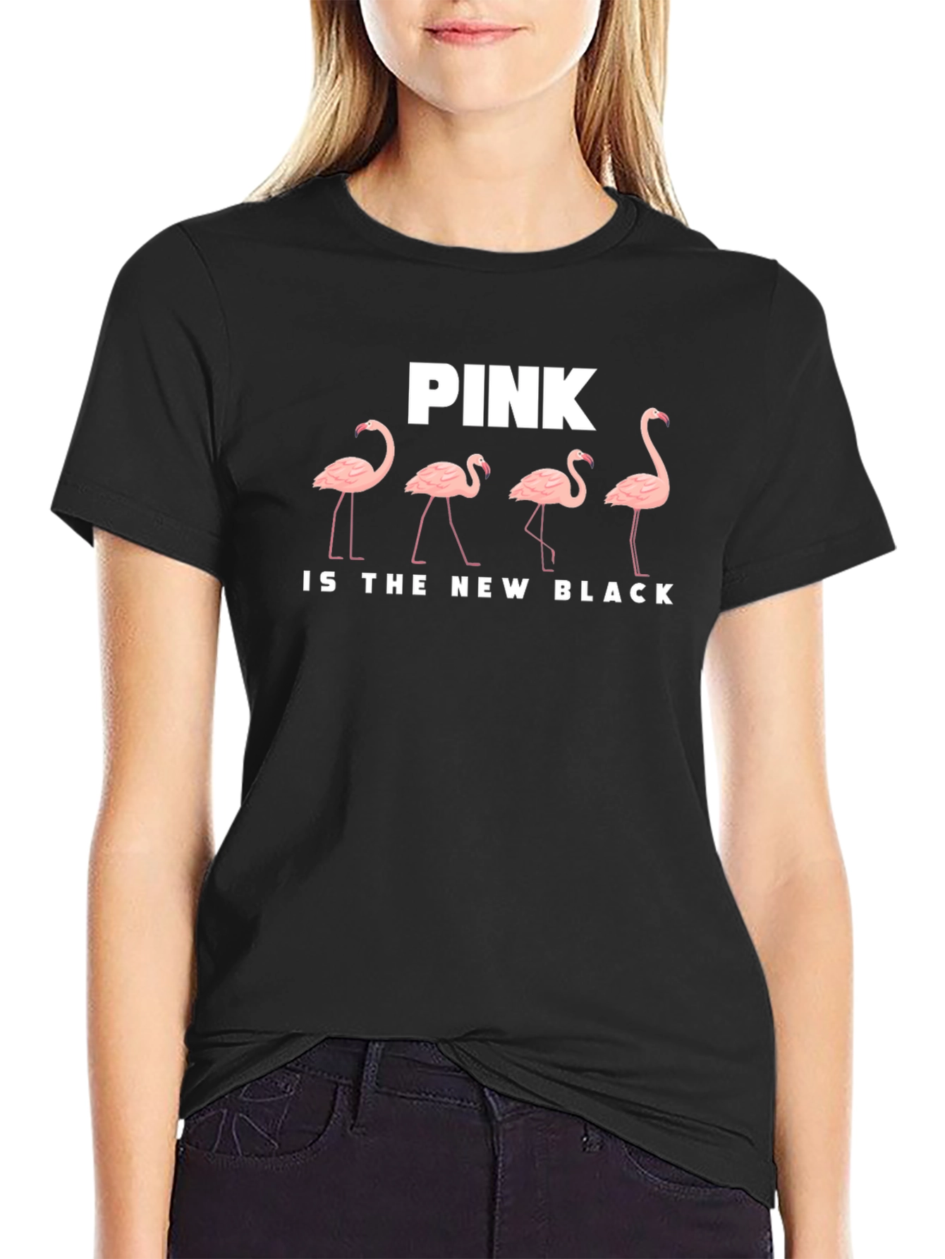 Black Pink Flamingo T-Shirt: Pink Is The New Black view 2