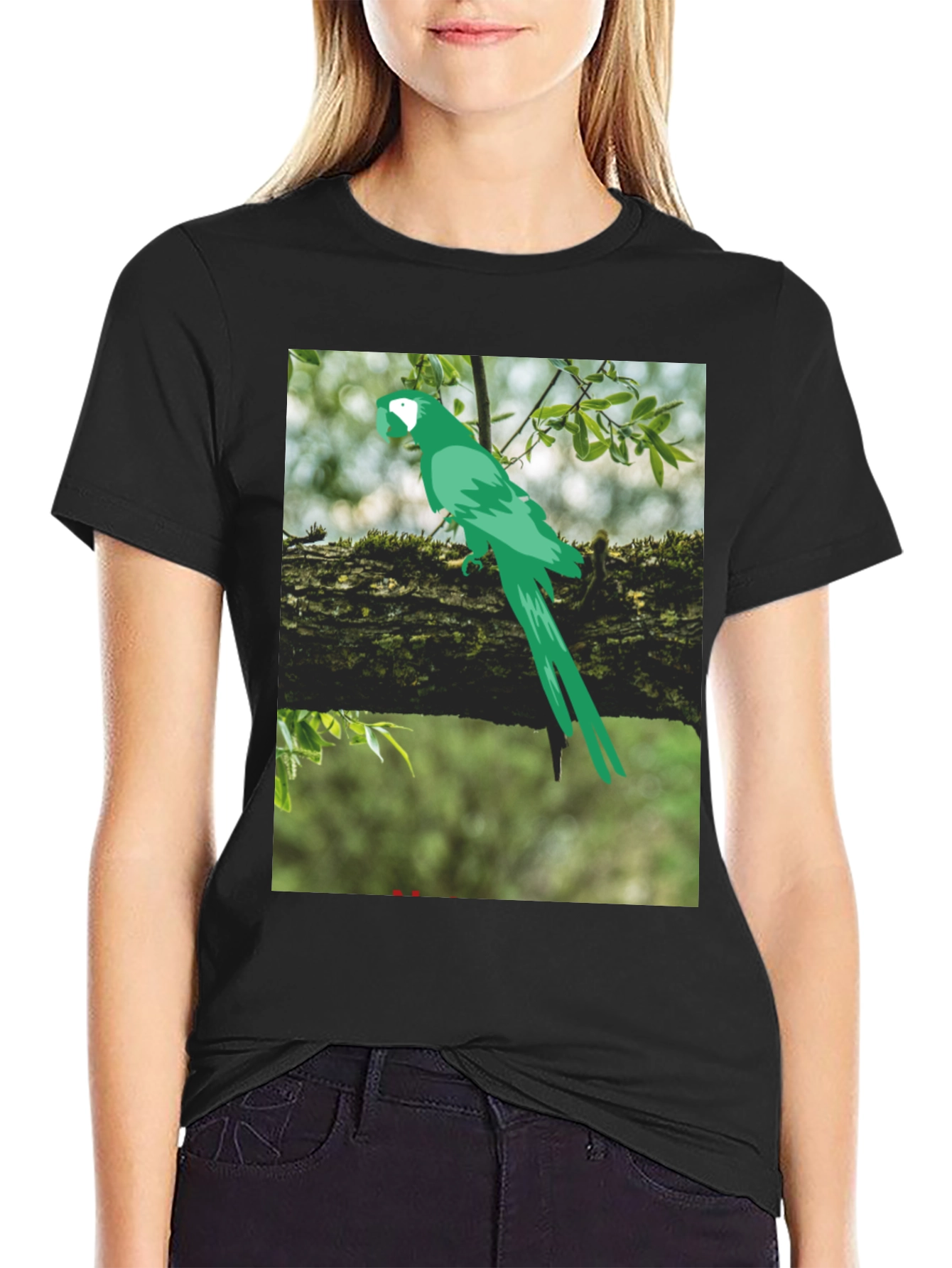 Black Parrot Graphic Tee - Nature Inspired Print view 2