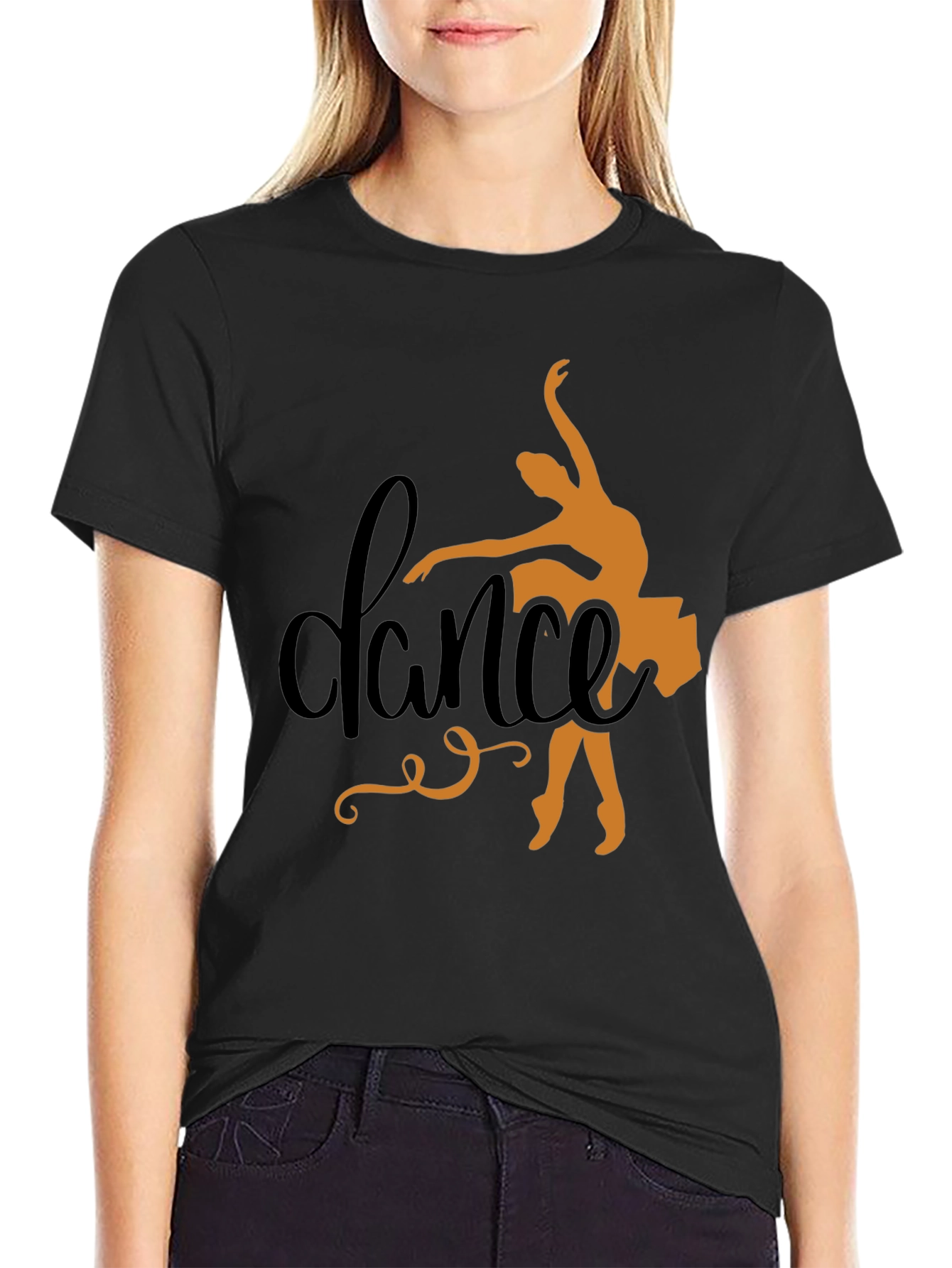 Black Dance Silhouette Black Tee - Artistic Dancer Shirt view 2