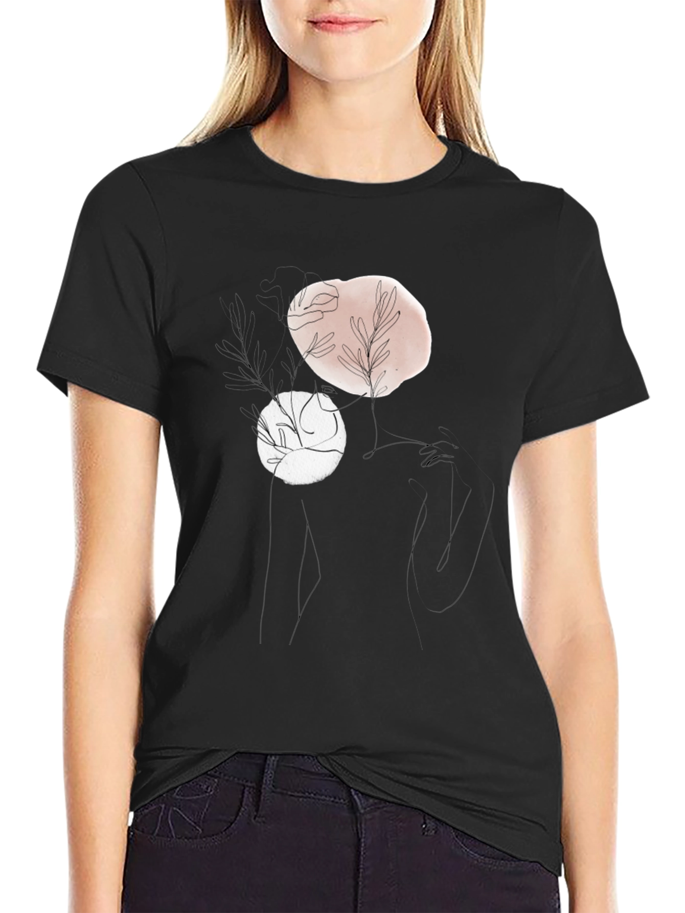 Black Abstract Line Art Graphic T-Shirt view 2