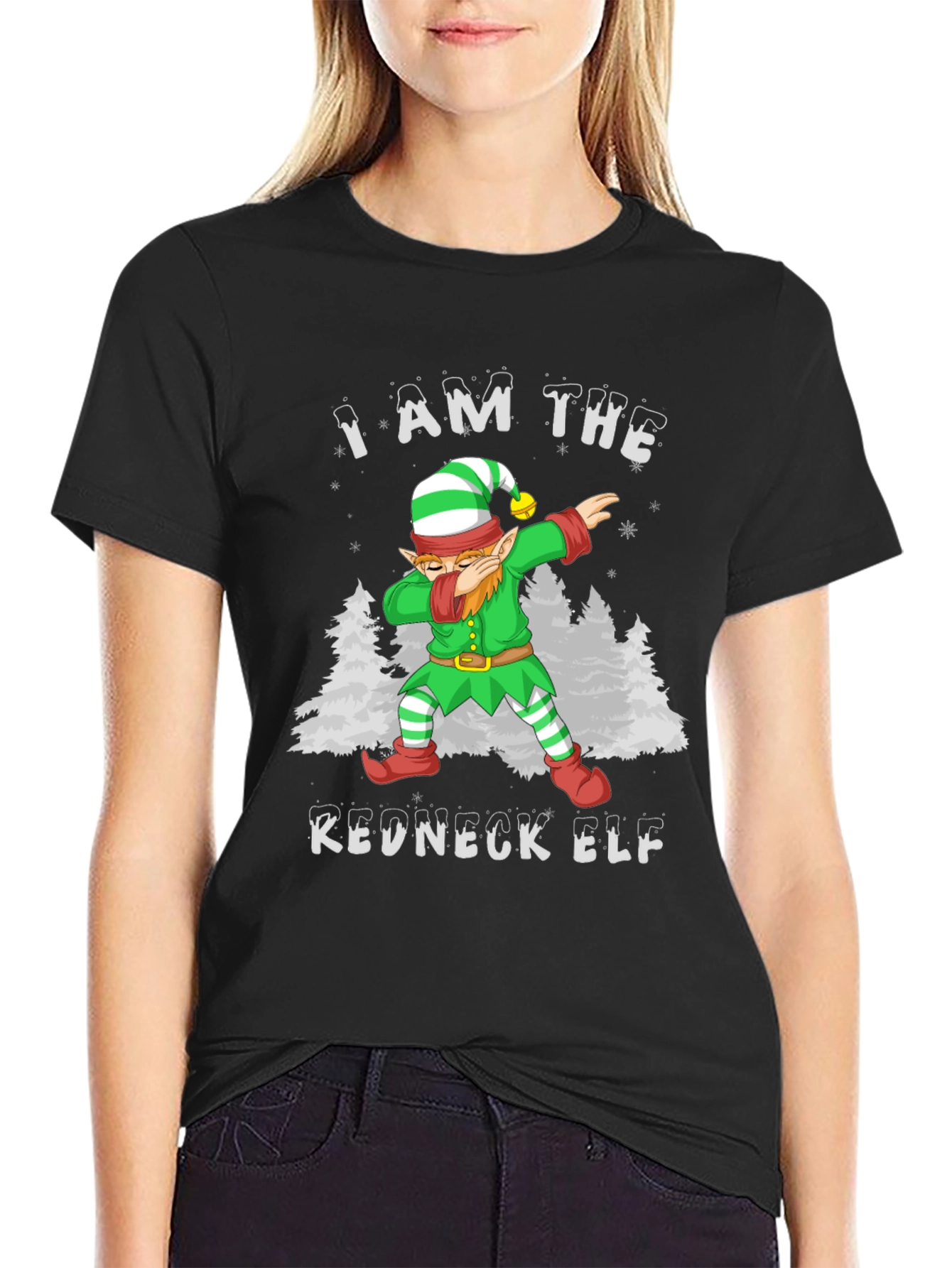 Black I Am The Redneck Elf Dabbing Funny T-Shirt view 2
