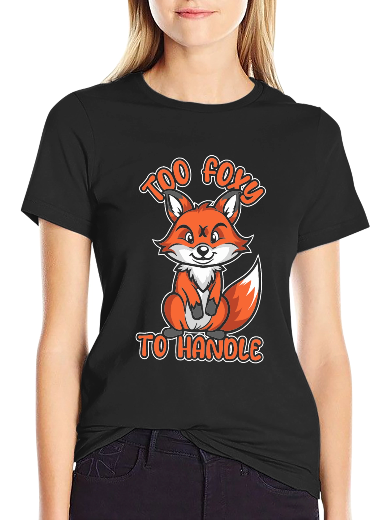Black Too Foxy To Handle Funny Fox Graphic T-Shirt view 2