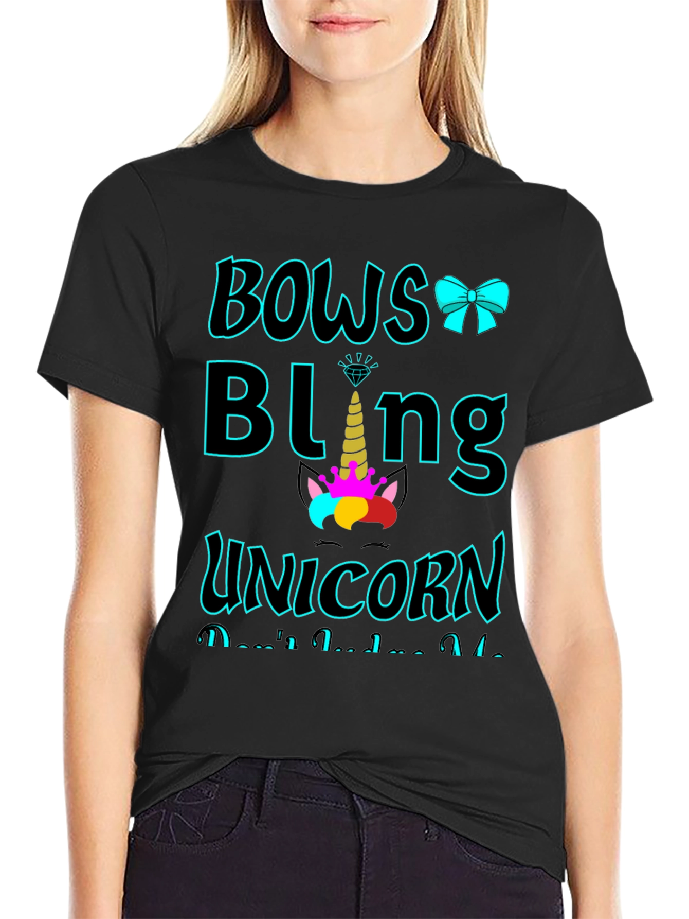 Black Bows Bling Unicorn Graphic Tee view 2