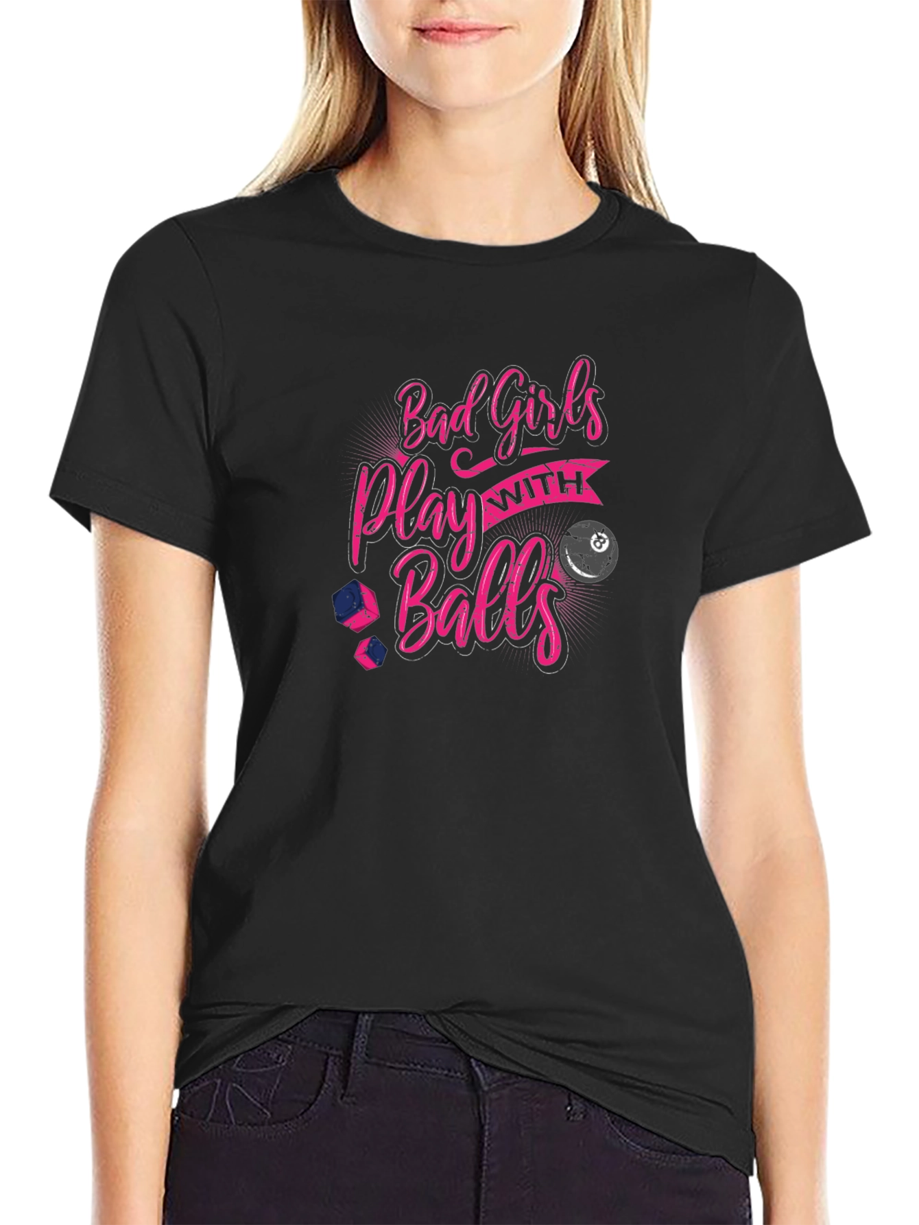 Black Bad Girls Play With Balls Graphic Tee view 2