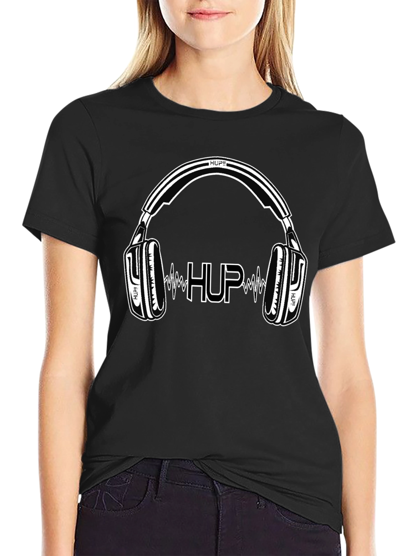 Black HUP Headphones Black Graphic T-Shirt view 2