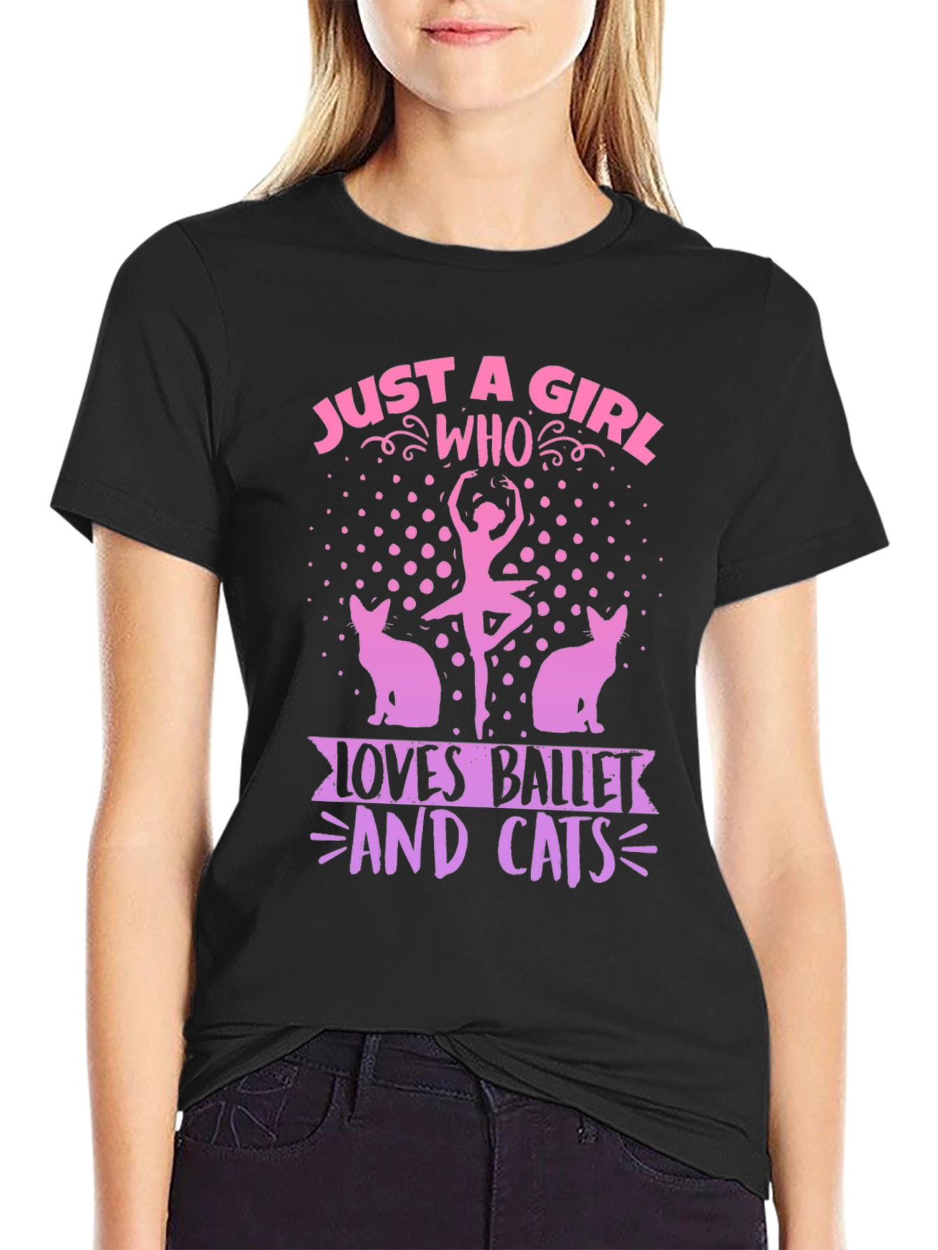 Black Ballet & Cats Graphic Tee - Just a Girl Who Loves... view 2