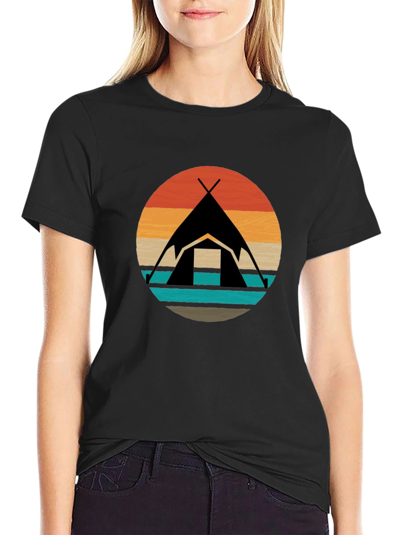 Black Retro Camping Tent Graphic Tee - Black view 2