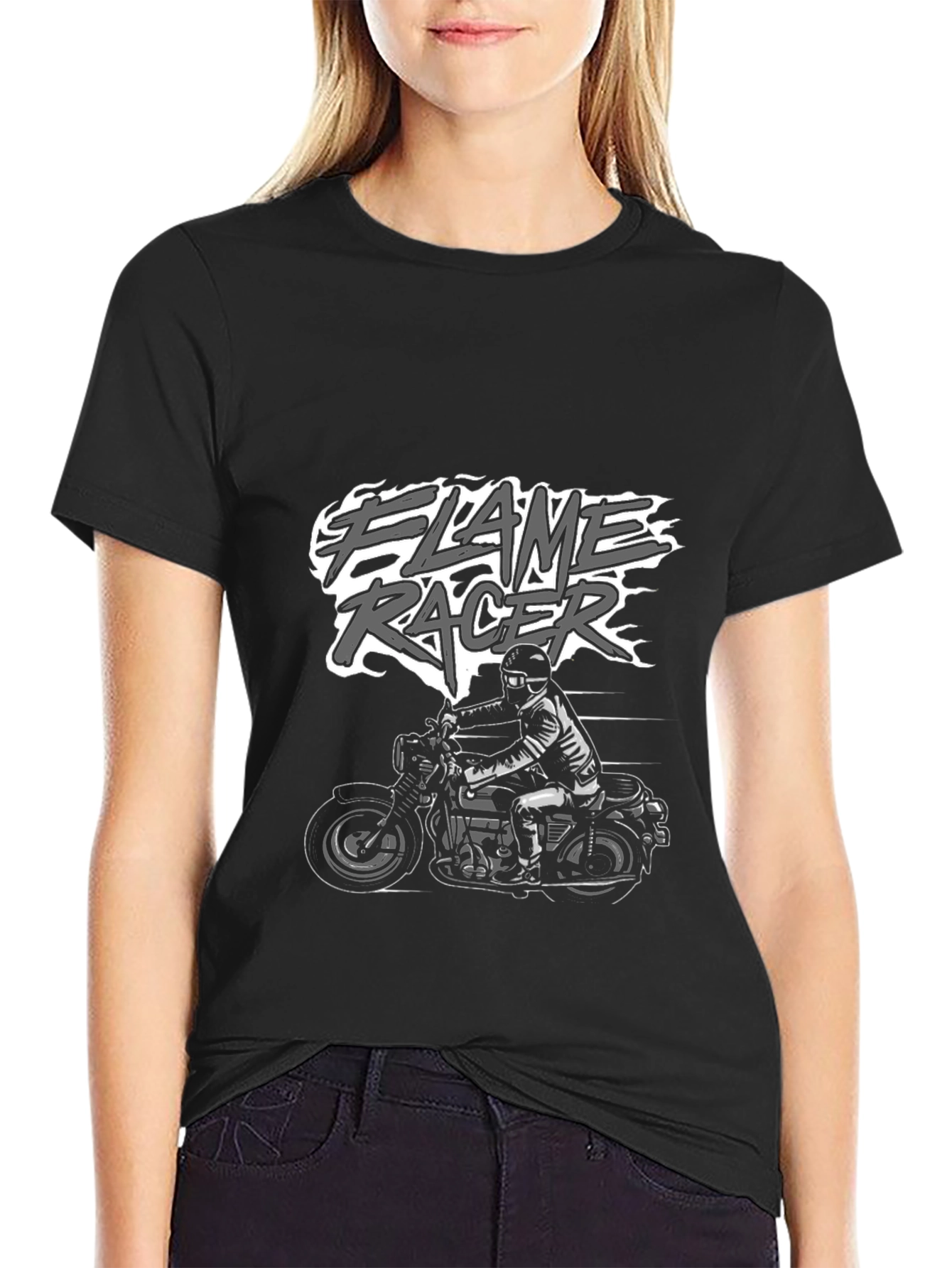 Black Flame Racer Graphic Tee - Black Motorcycle Shirt view 2