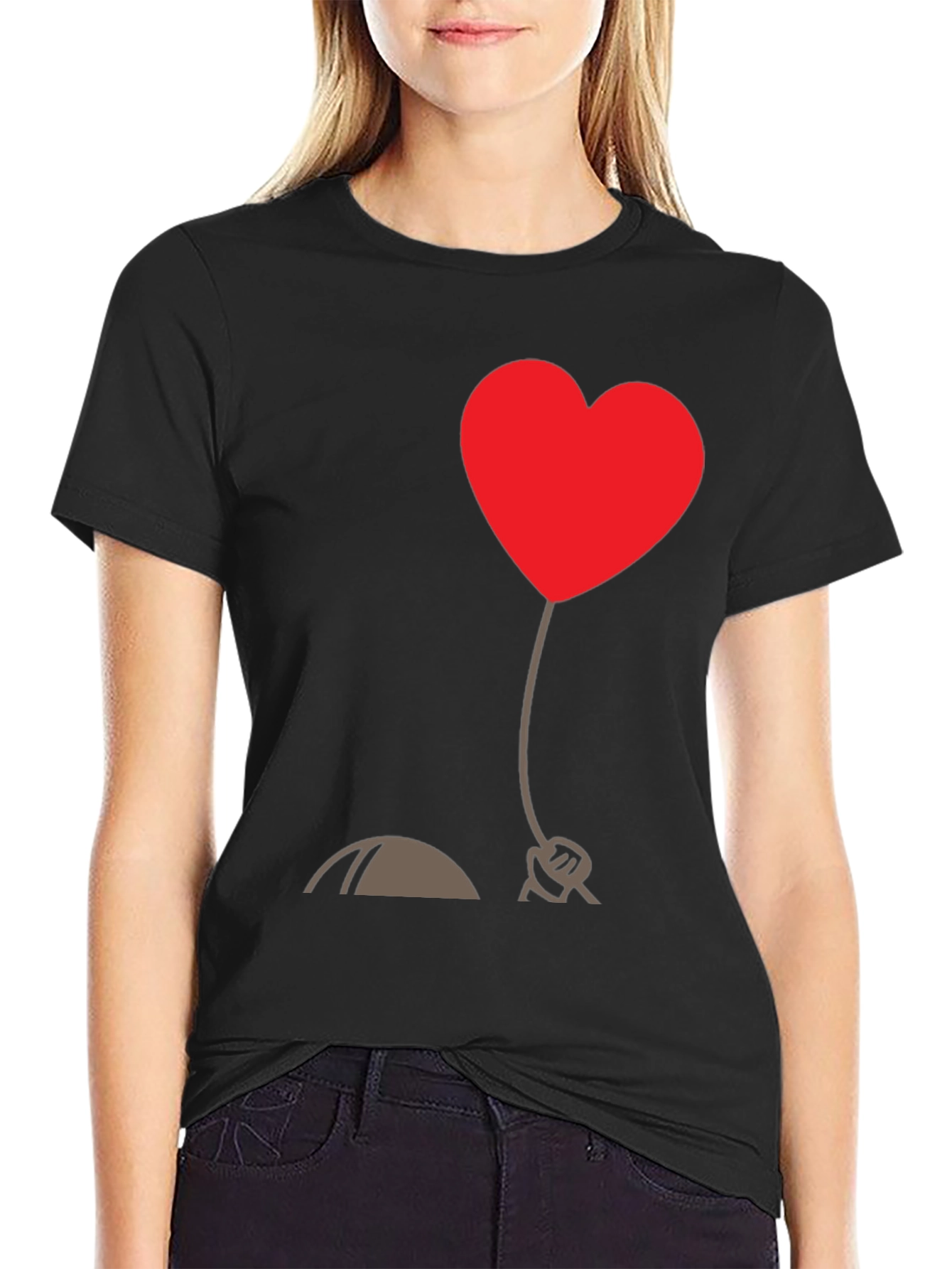 Black Heart Balloon Graphic Tee - Stylish Black T-Shirt view 2