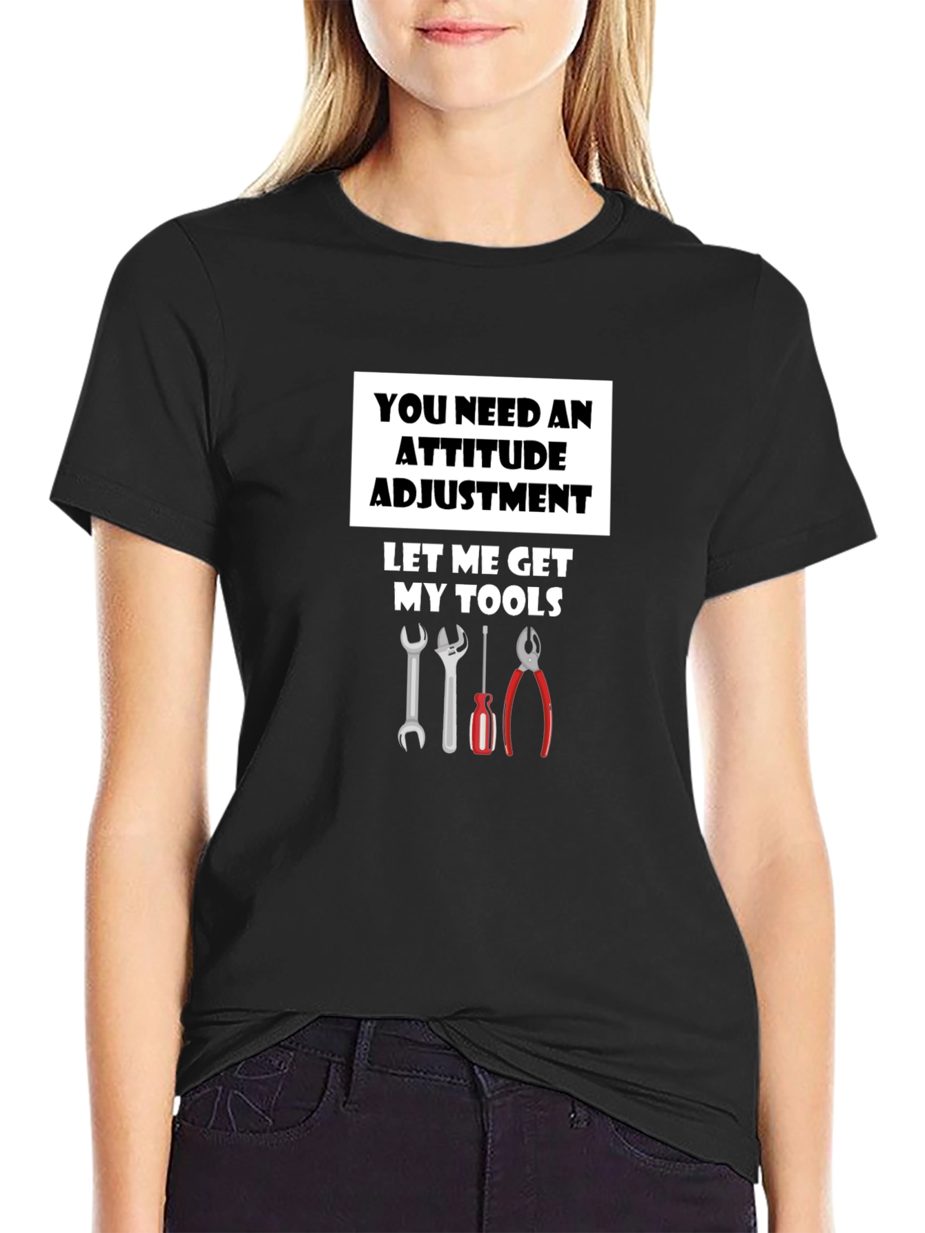 Black Attitude Adjustment Funny Mechanic T-Shirt view 2