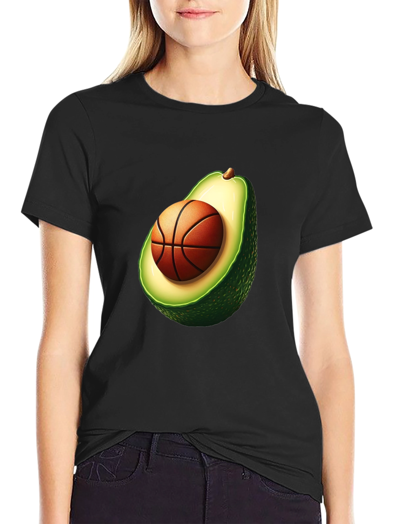 Black Avocado Basketball Graphic Tee - Unique Men's T-Shirt view 2