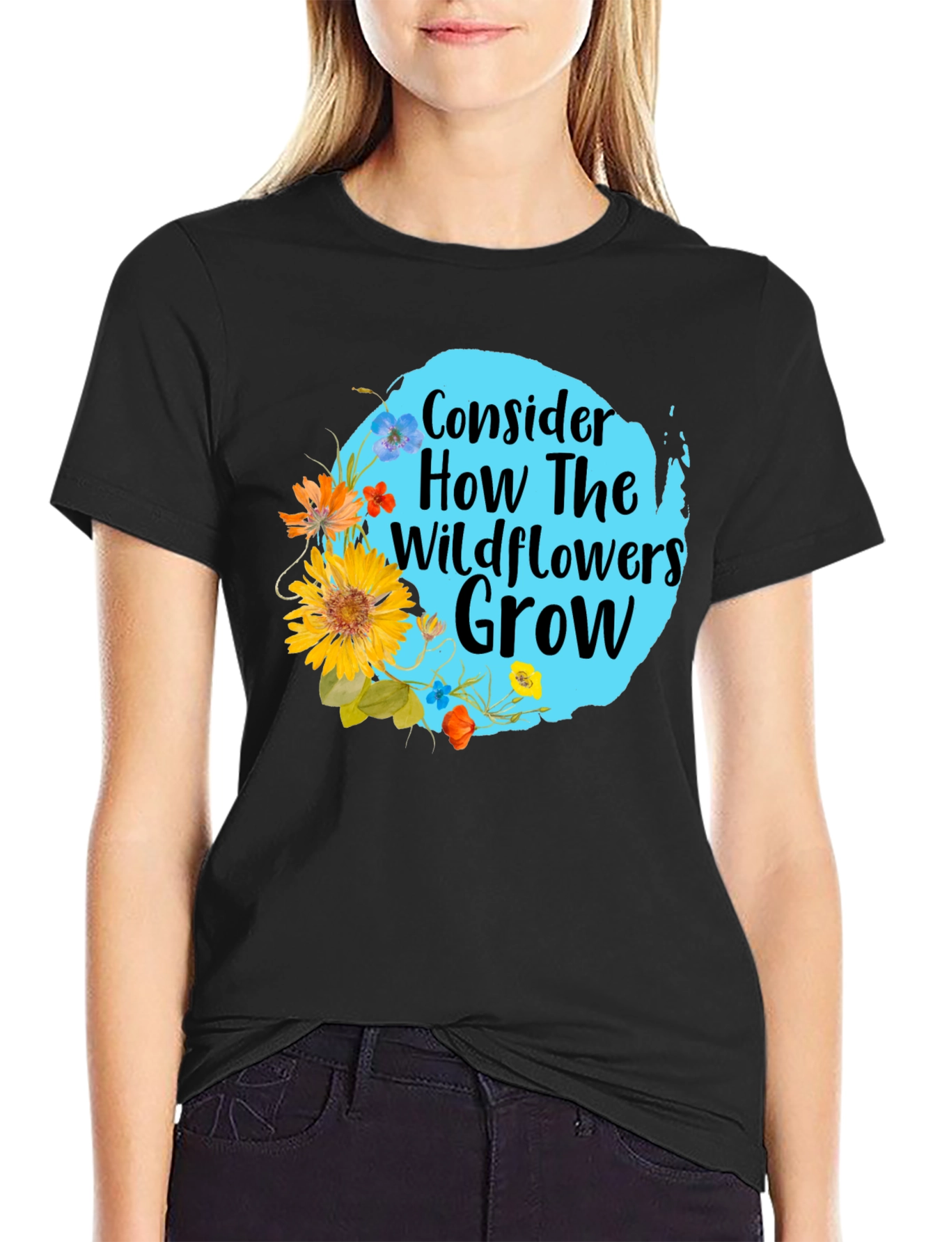 Black Wildflower Graphic Tee - Consider How They Grow view 2