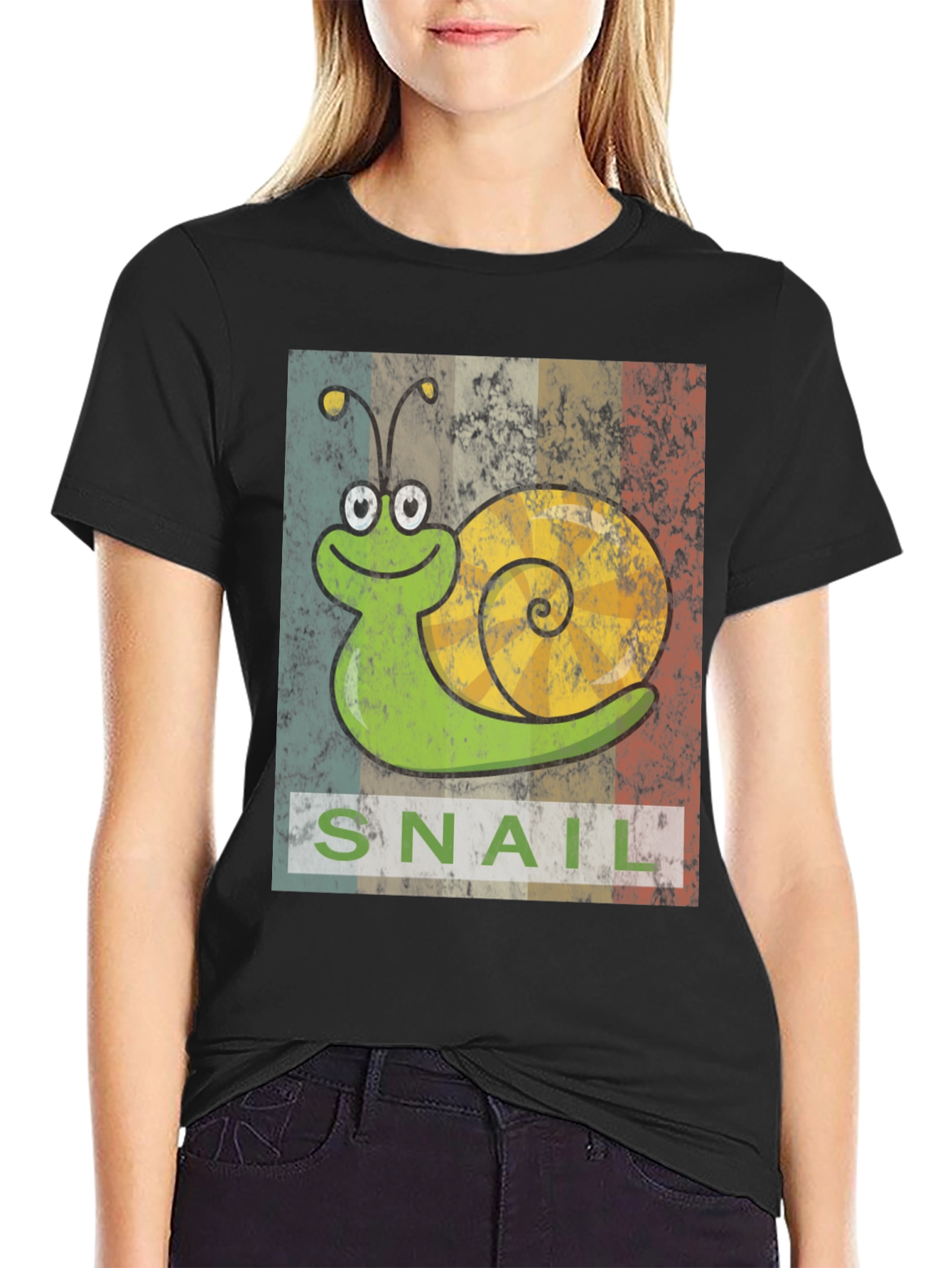 Black Retro Snail Graphic T-Shirt - Soft Cotton Blend view 2