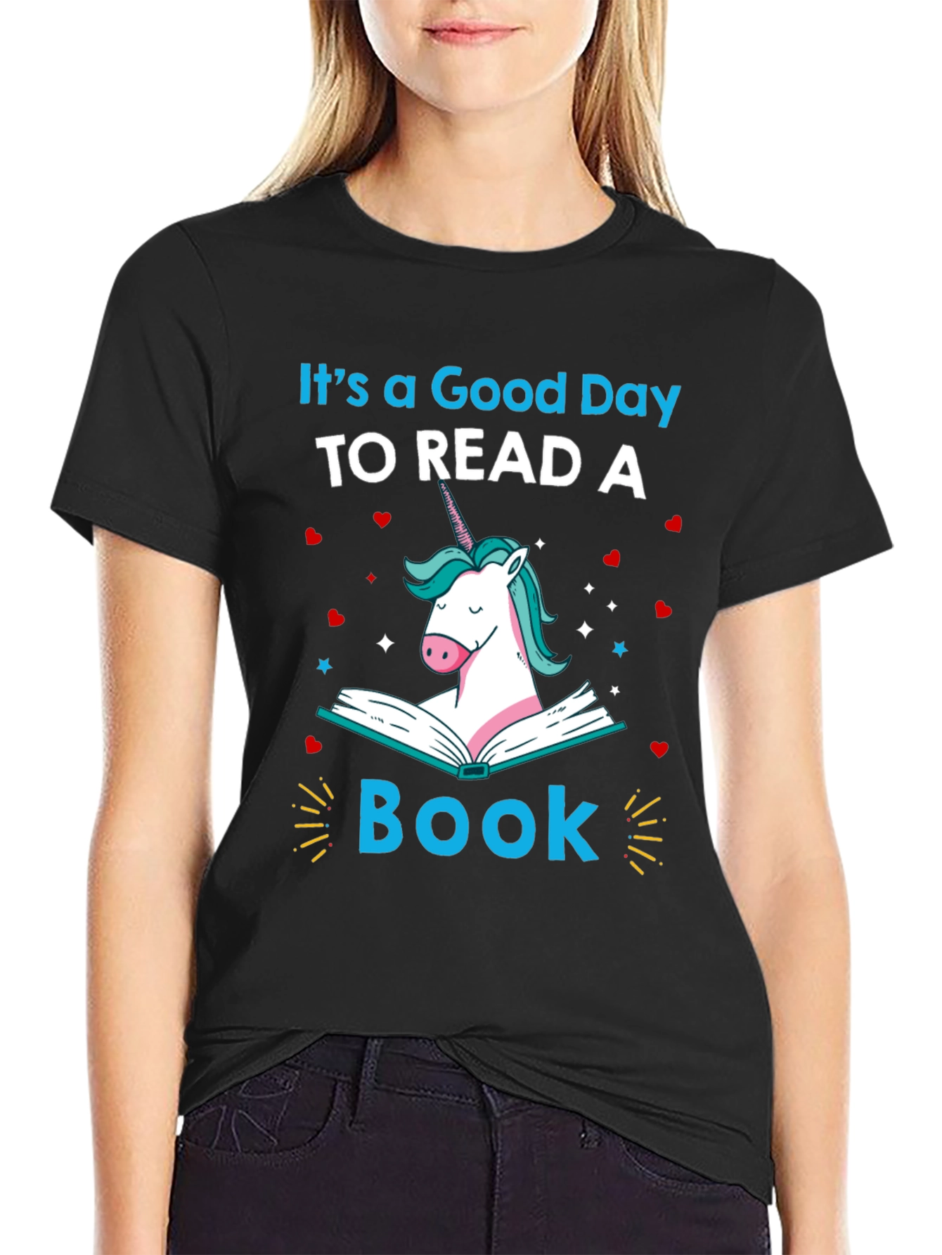 Black Unicorn Reading Book T-Shirt view 2
