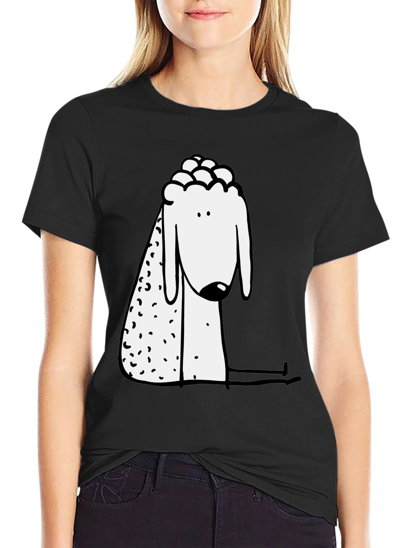 Black Modern Sheep Graphic Black T-Shirt view 2