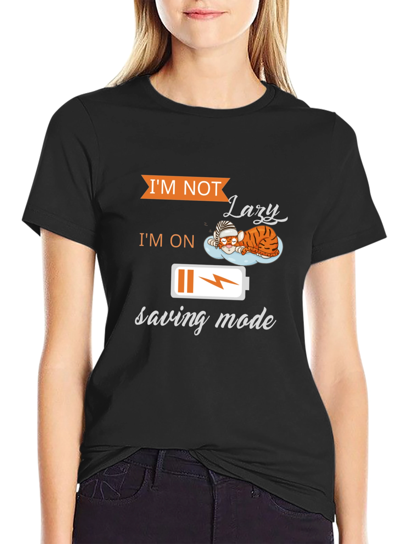 Black Lazy Saving Mode T-Shirt - Funny Graphic Tee view 2