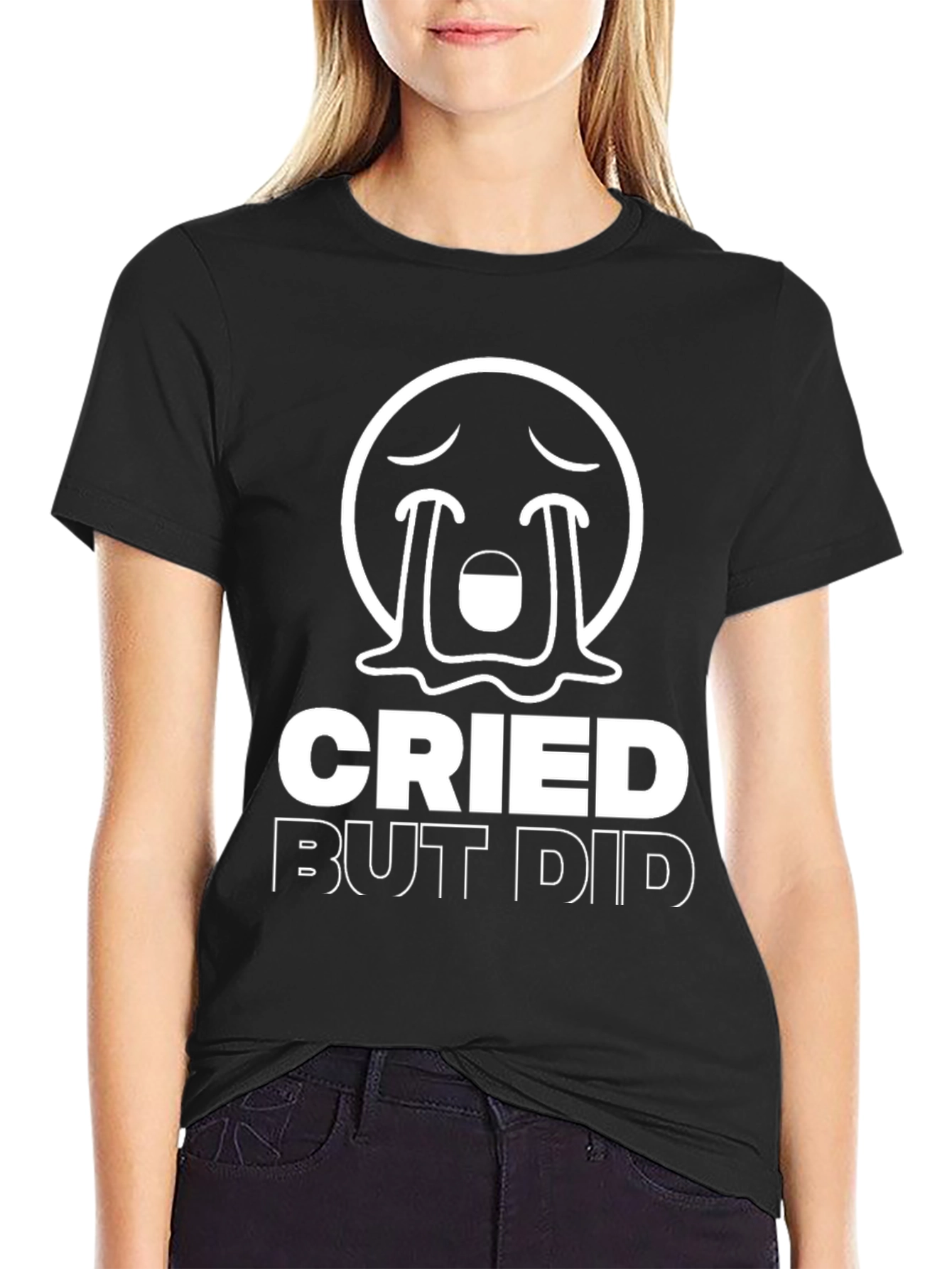 Black Cried But Did Funny Emoji Graphic T-Shirt view 2