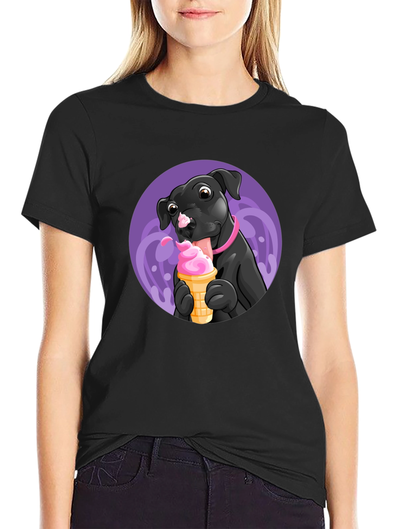 Black Dog Eating Ice Cream Graphic Tee - Black view 2