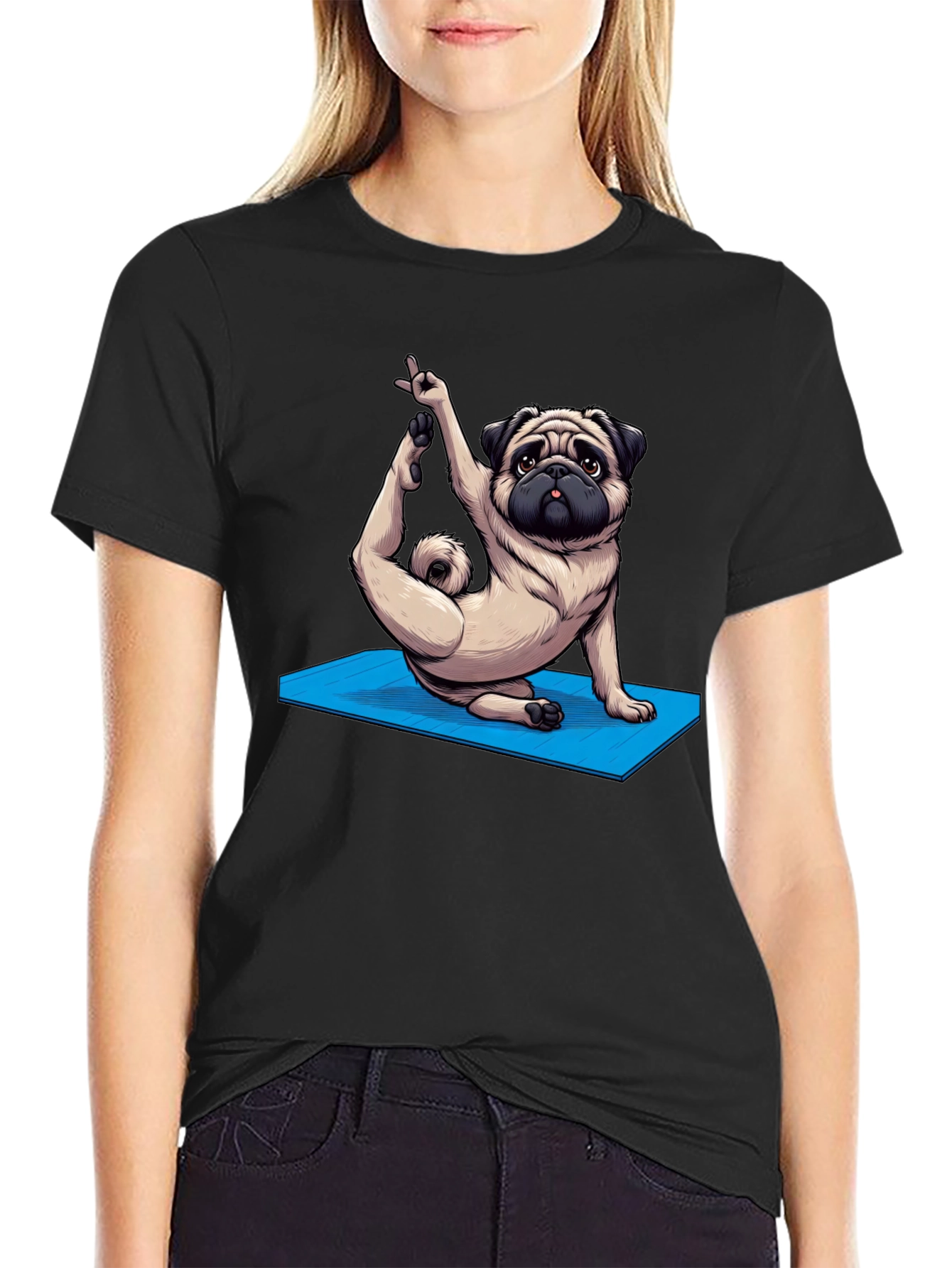 Black Yoga Pug Graphic Tee - Men's Black T-Shirt view 2