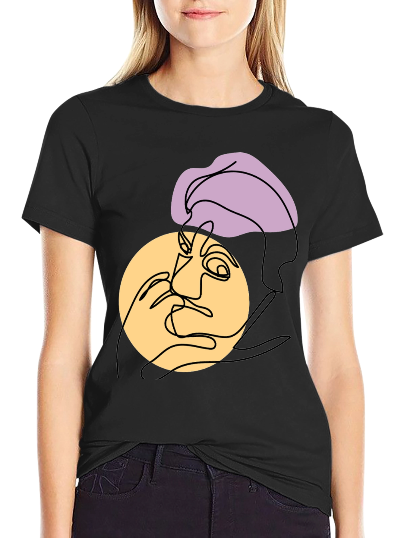 Black Abstract Face Graphic Tee view 2