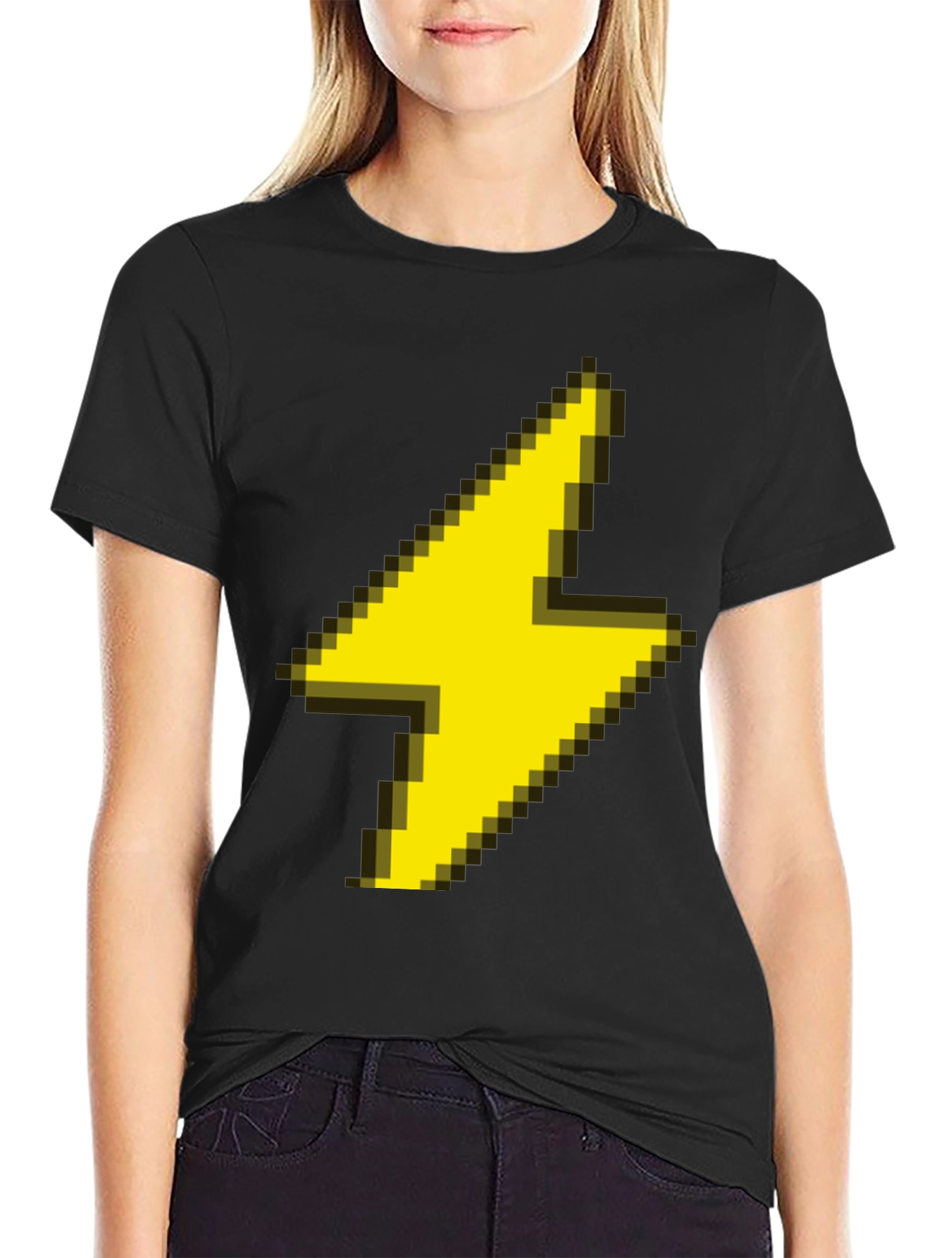 Black Pixel Lightning Bolt Graphic Tee - Black Casual Shirt view 2
