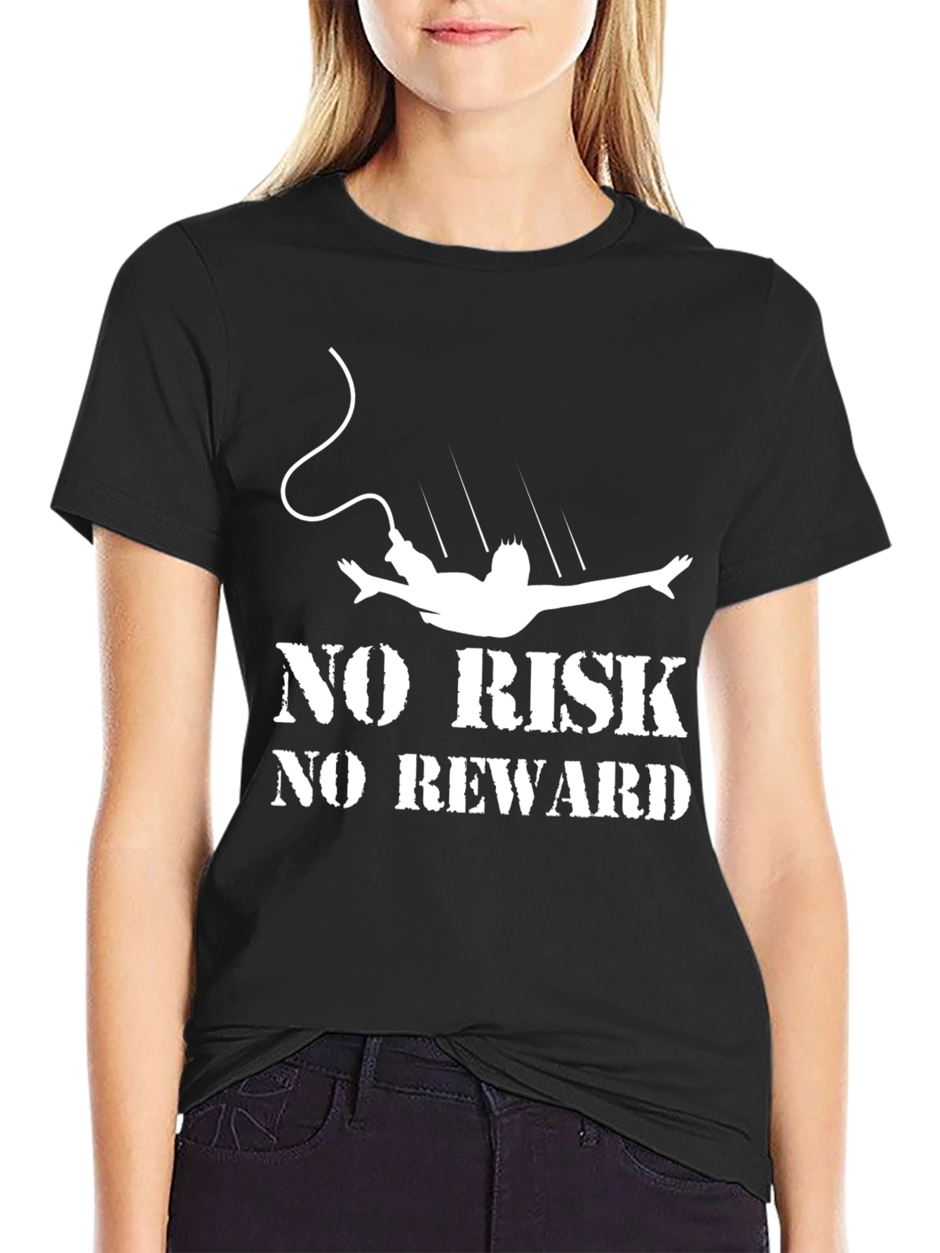 Black No Risk, No Reward Bungee Jumping T-Shirt view 2