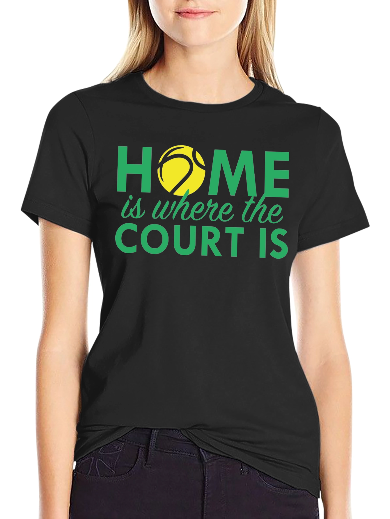 Black Tennis Lover T-Shirt: Home is Where the Court Is view 2