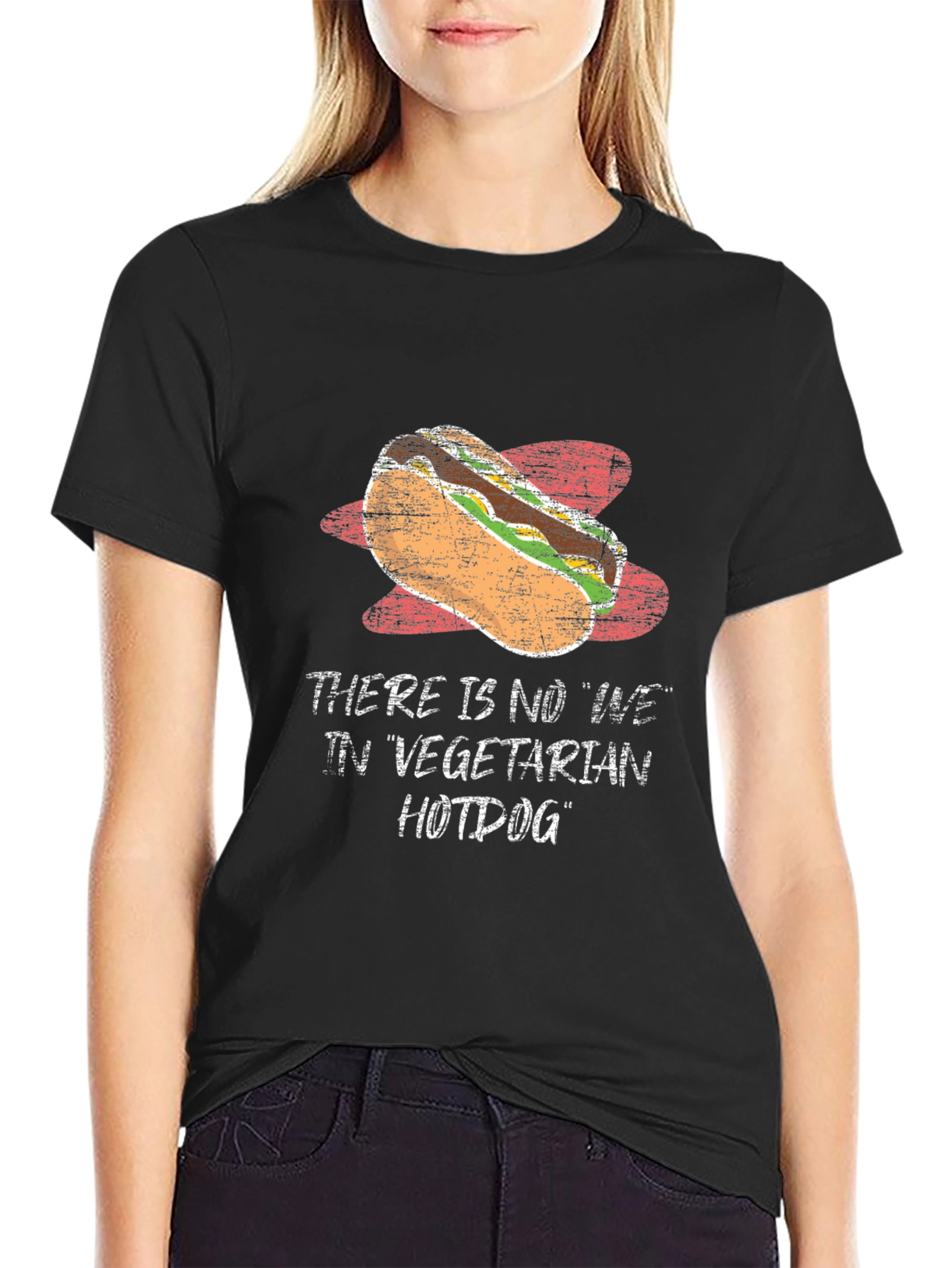 Black Vegetarian Hotdog T-Shirt Funny Hot Dog Lover Tee view 2