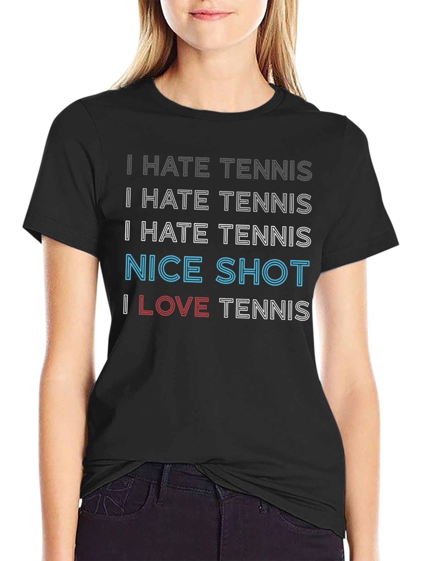 Black Funny Tennis Graphic Tee - I Hate Tennis Nice Shot I Love Tennis view 2