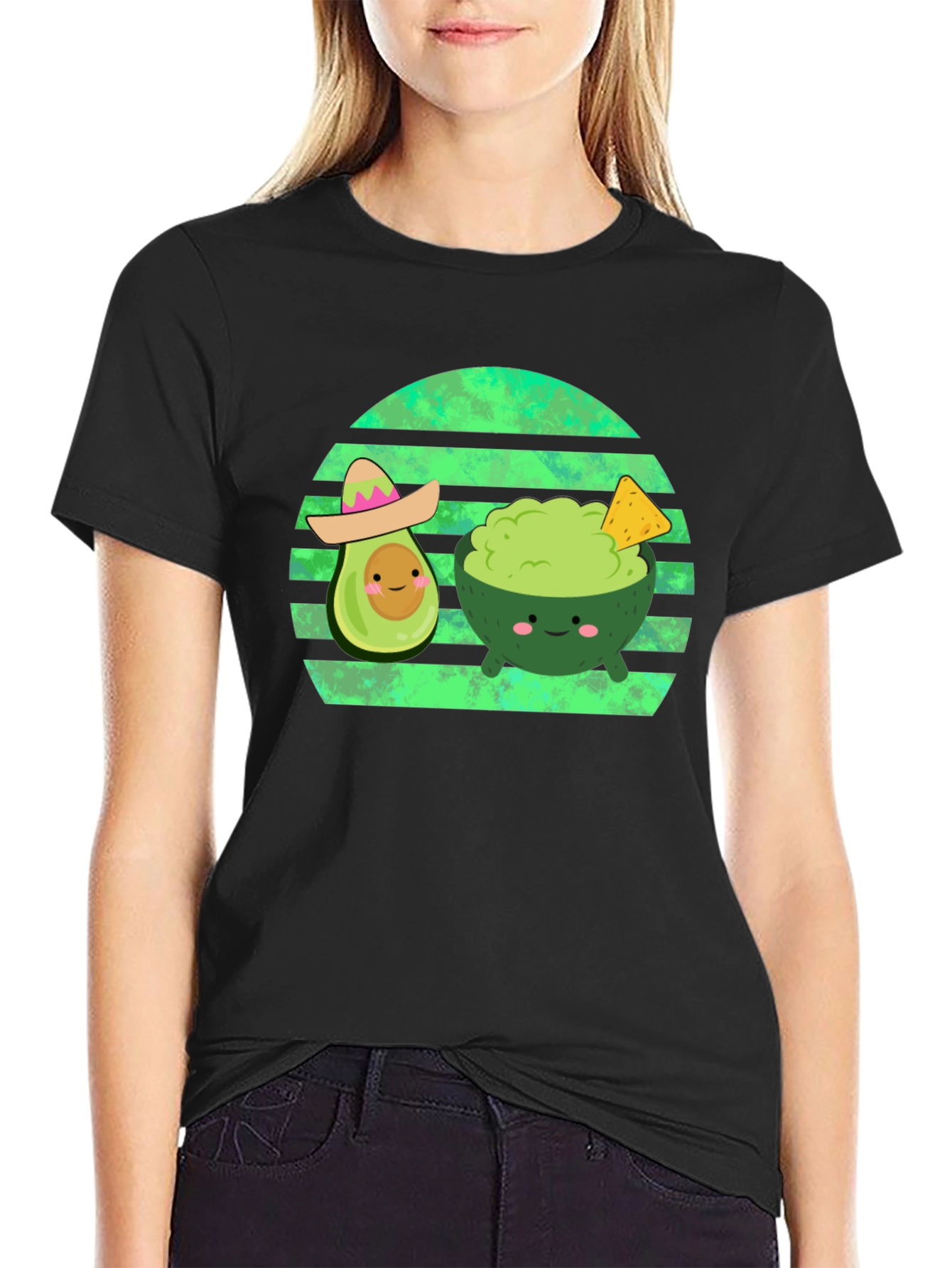 Black Cute Avocado Guac T-Shirt - Foodie Fun! view 2