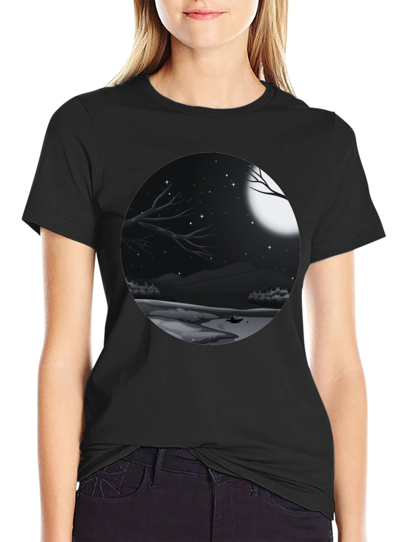 Black Moonlit Lake Graphic Tee - Black view 2