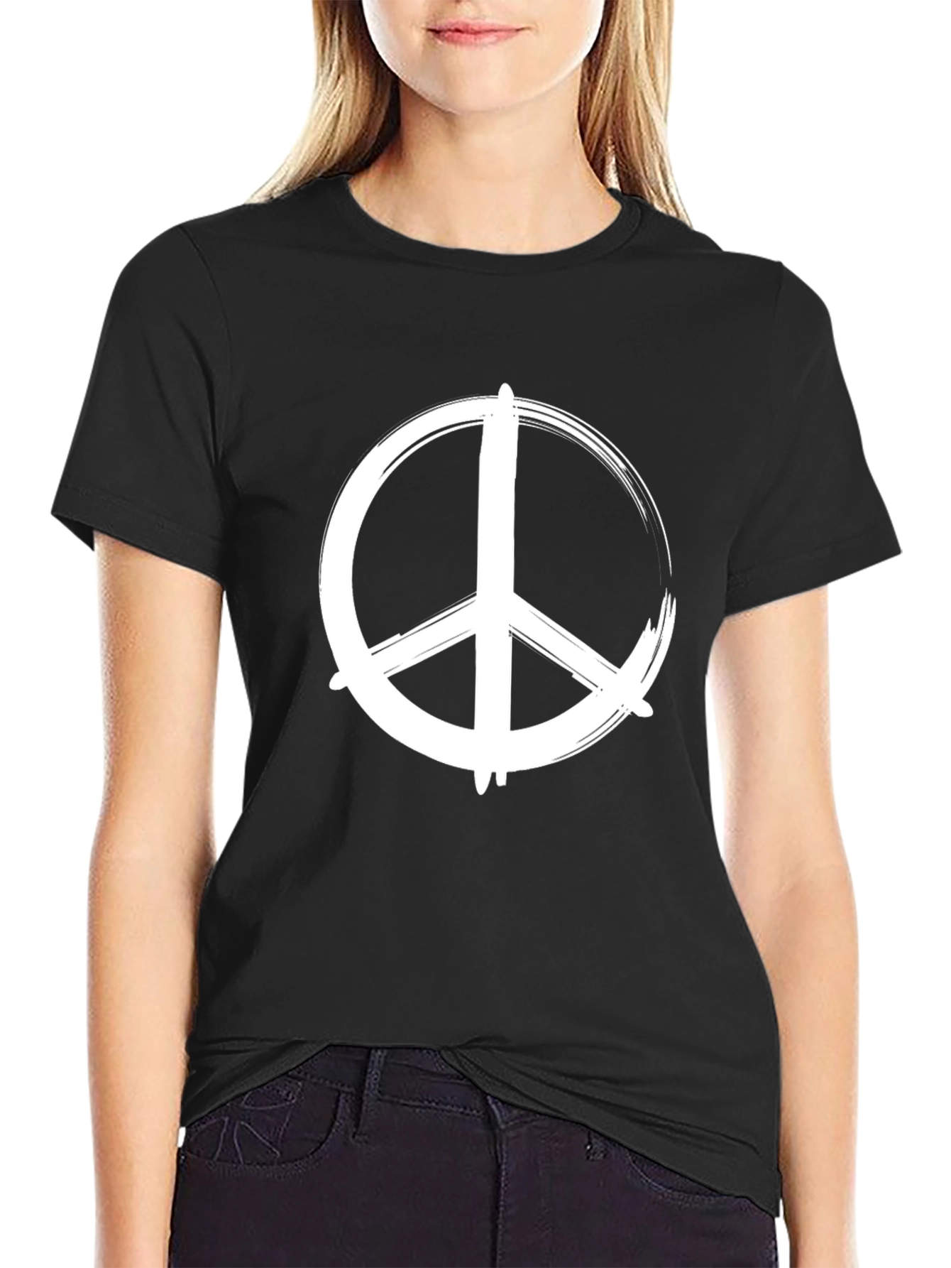 Black Peace Sign Graphic Tee - Stylish Black T-Shirt view 2