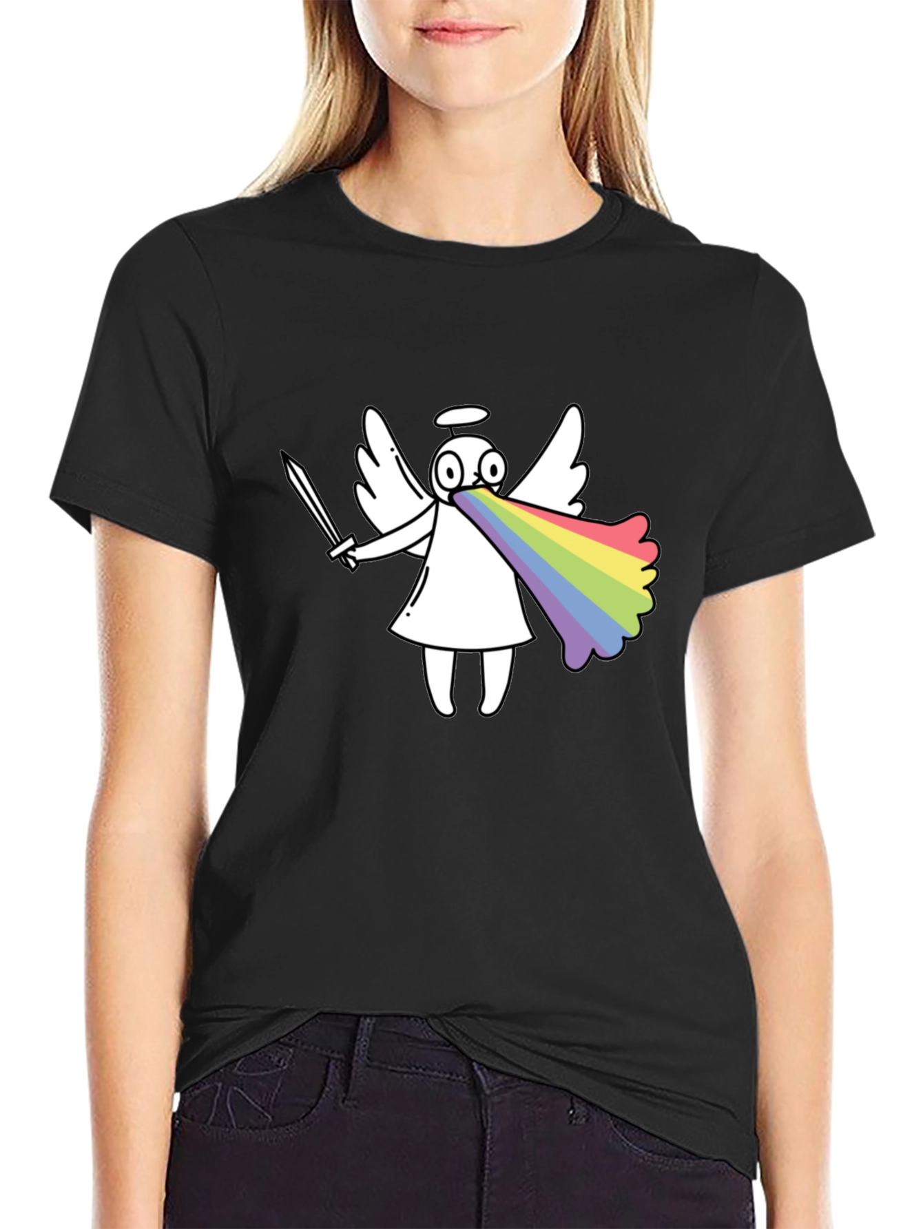 Black Rainbow Angel Graphic T-Shirt view 2