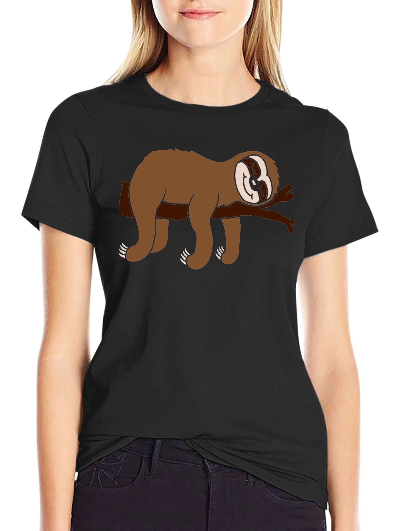 Black Chill Sloth Graphic Tee - Comfy Black T-Shirt view 2