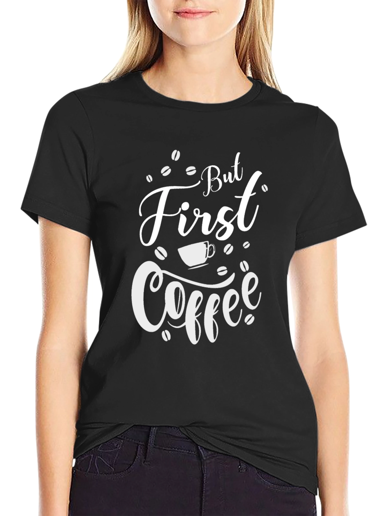 Black But First Coffee Graphic T-Shirt - Black Cotton Blend view 2