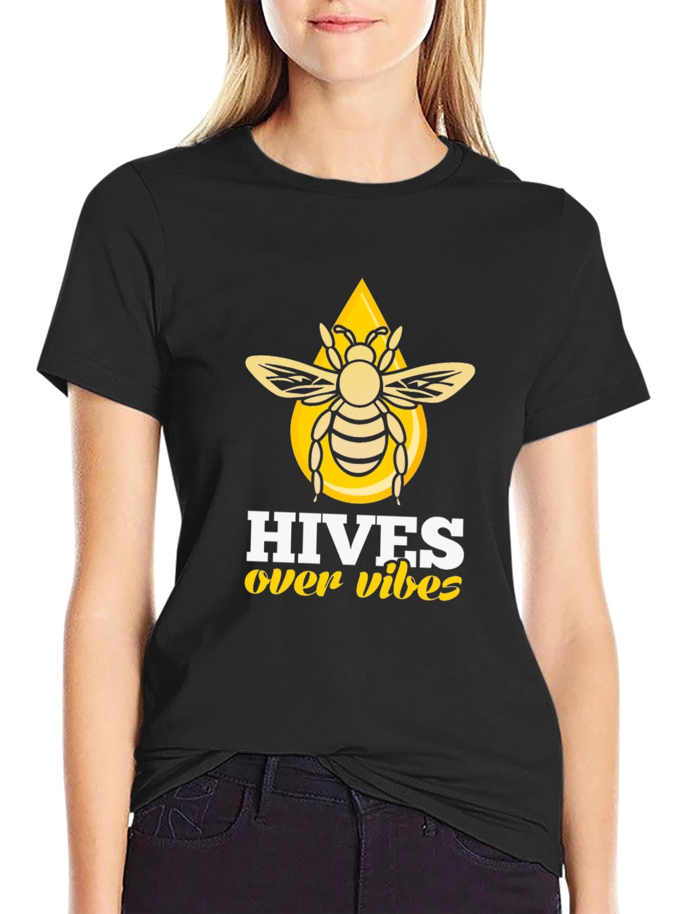 Black Hives Over Vibes T-Shirt - Honeybee Graphic Tee view 2
