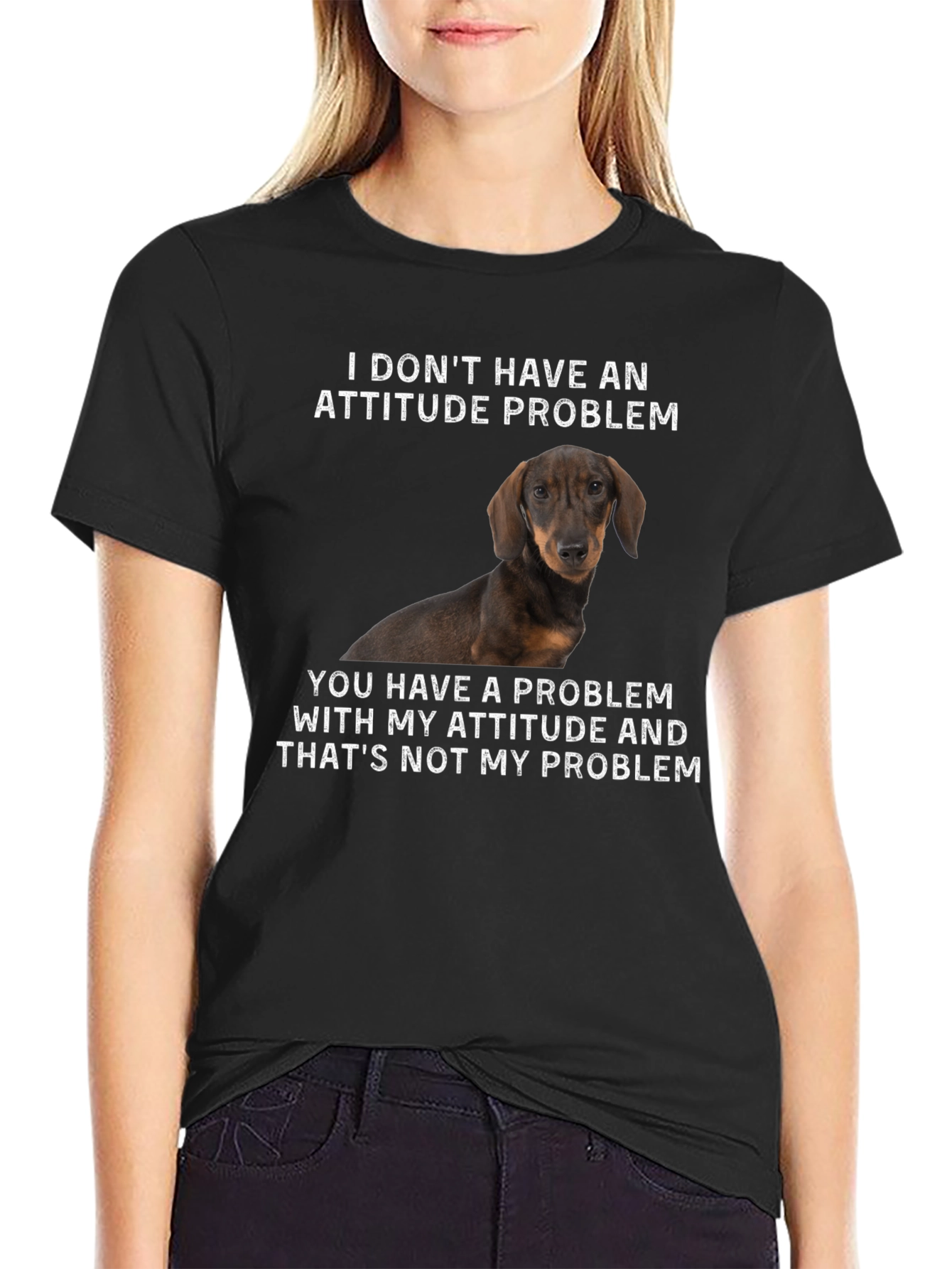 Black Funny Dachshund Attitude T-Shirt view 2