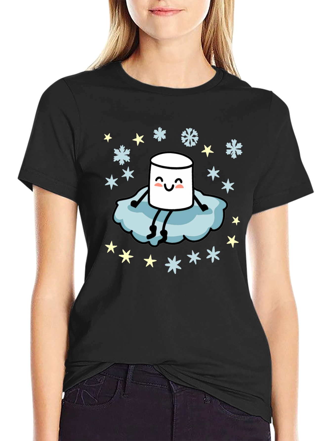 Black Marshmallow on Cloud T-Shirt view 2