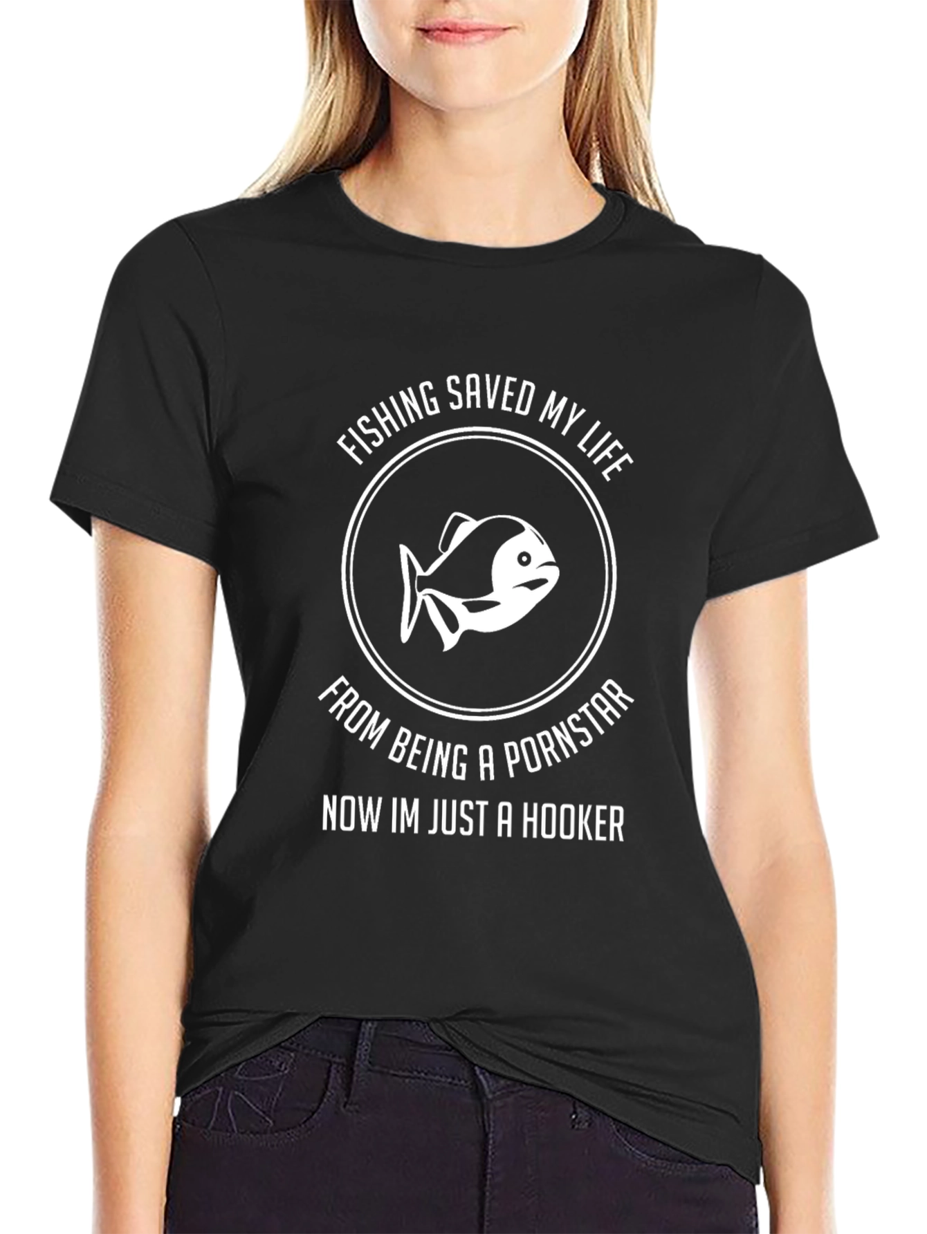 Black Fishing Saved My Life Funny T-Shirt view 2