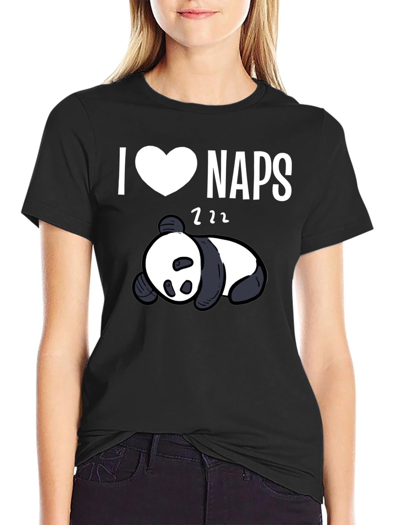 Black I Heart Naps Panda Black T-Shirt view 2