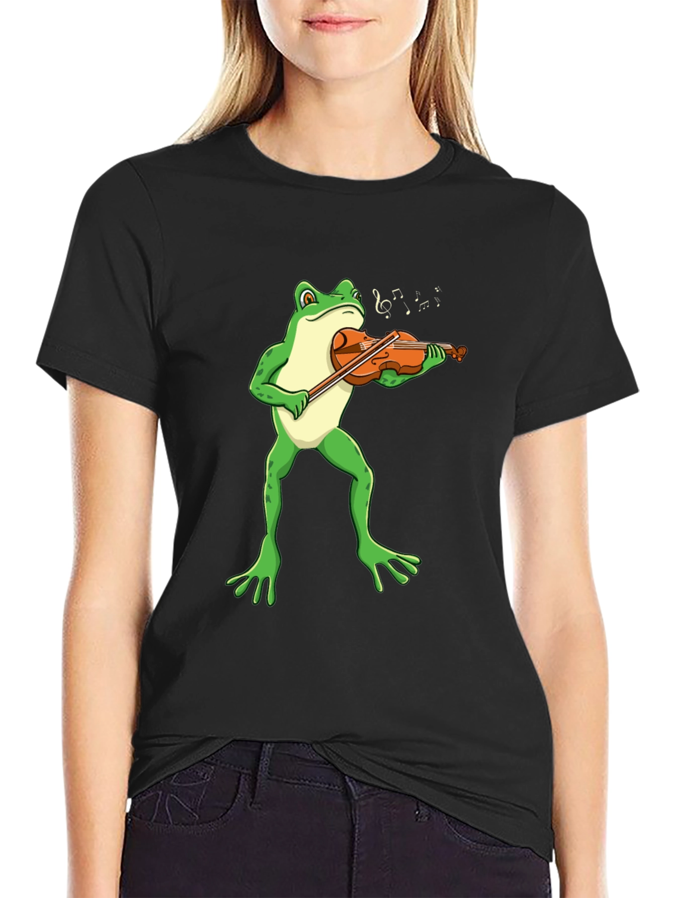 Black Frog Violinist T-Shirt - Funny Music Tee view 2