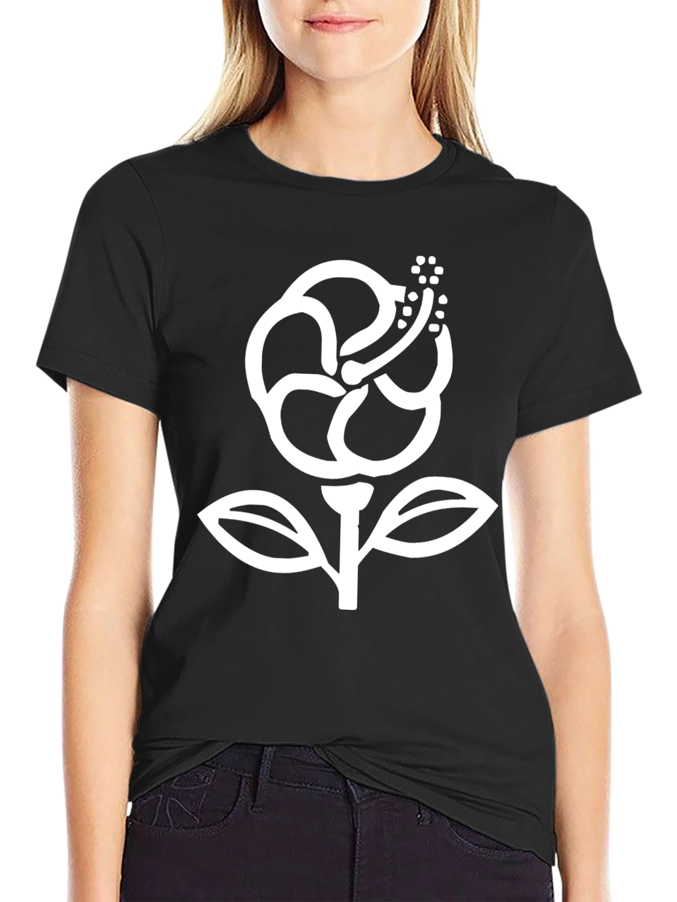 Black Hibiscus Graphic Tee - Modern Style view 2