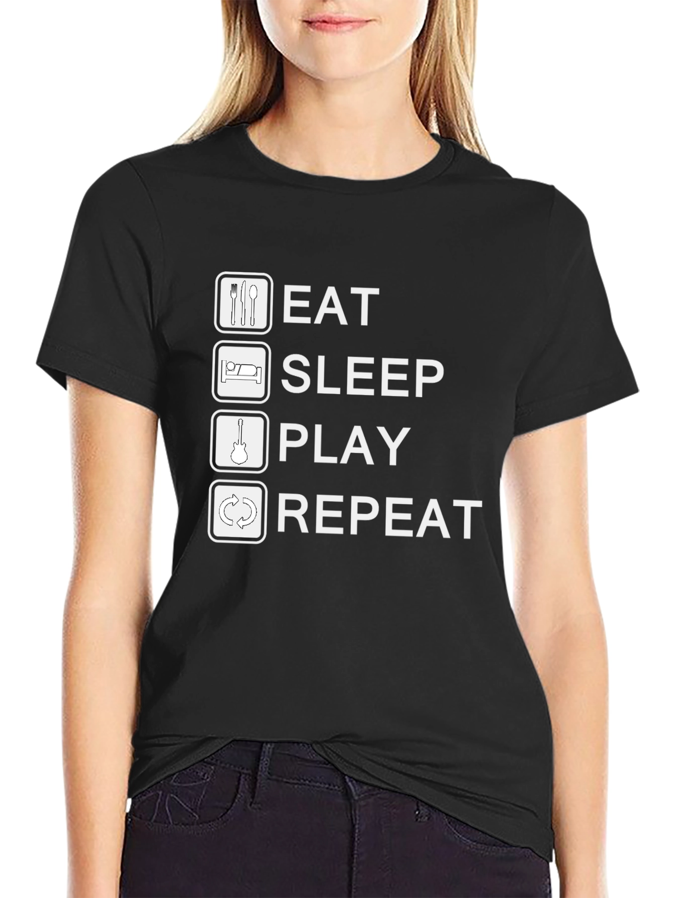 Black Eat Sleep Play Repeat Black Graphic Tee Shirt view 2
