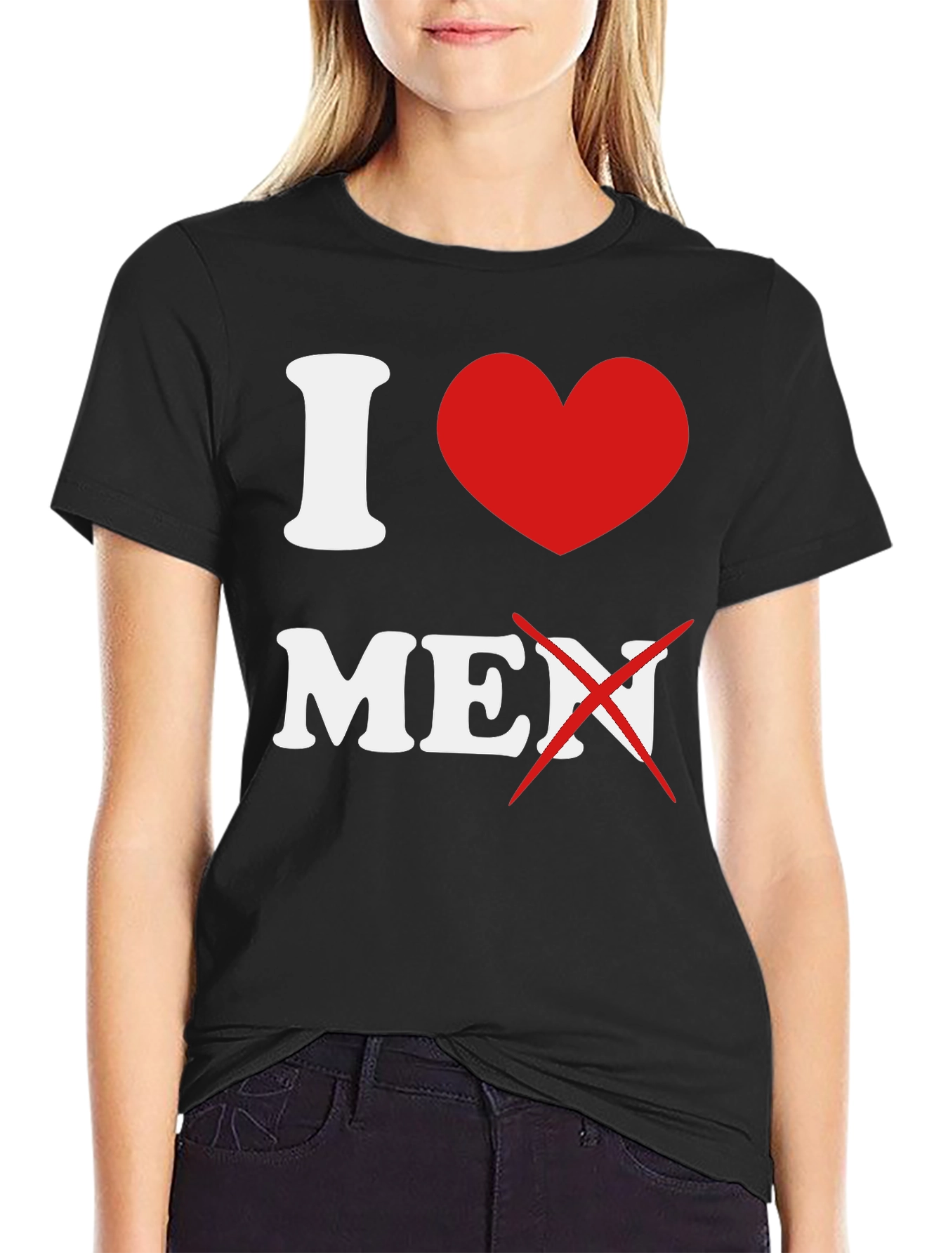 Black I Heart No Men Graphic T-Shirt view 2