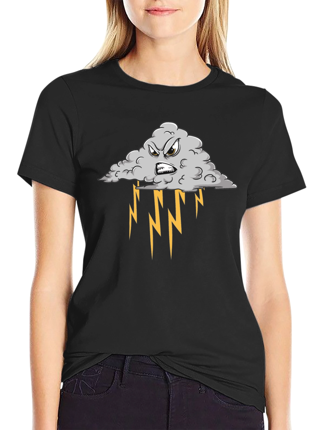 Black Storm Cloud Graphic Tee - Black Cotton T-Shirt view 2