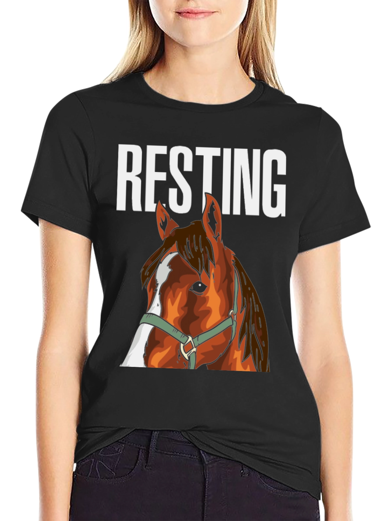 Black Resting Horse Face Graphic Tee view 2