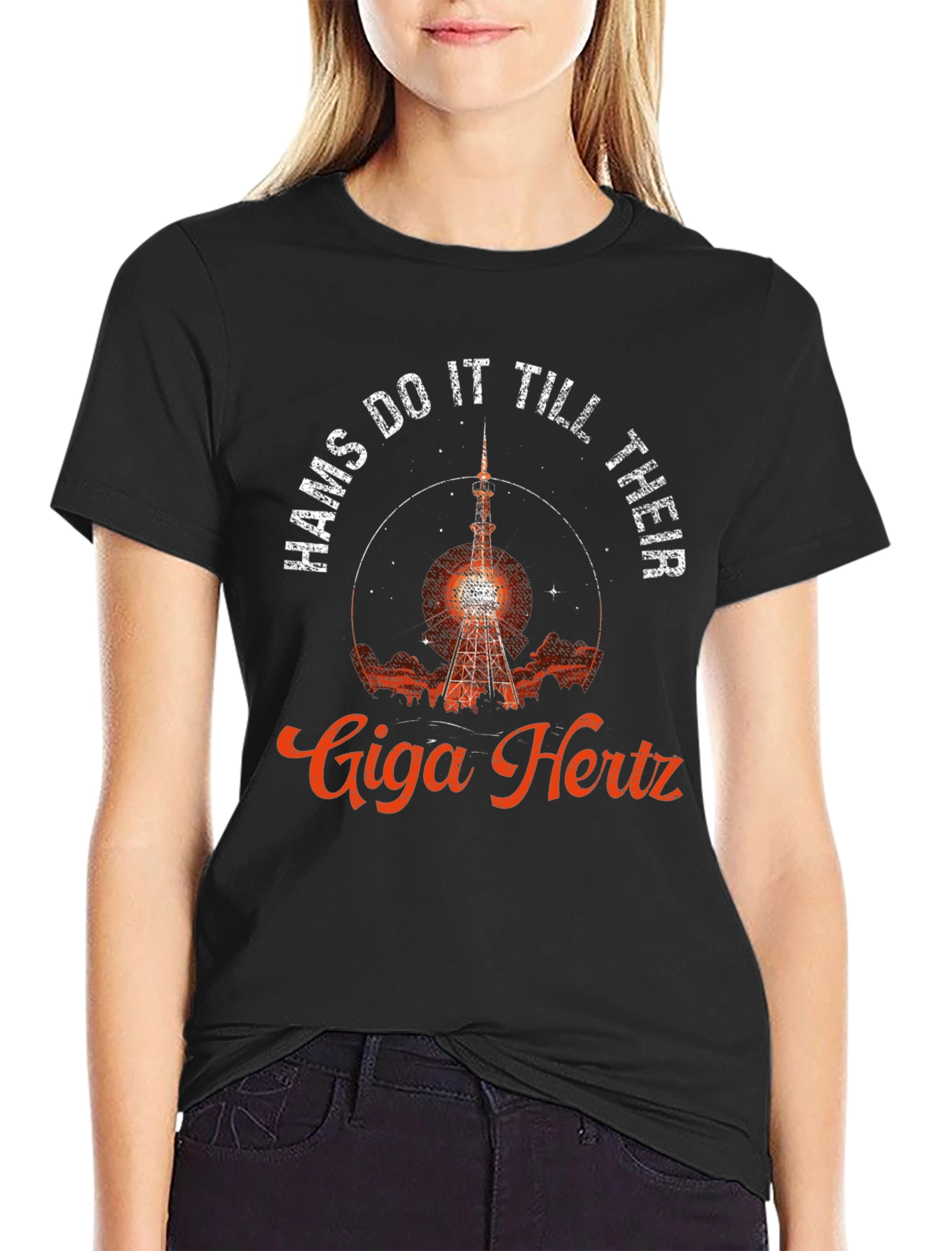 Hams Do It Till Their Giga Hertz Black Tee - 2