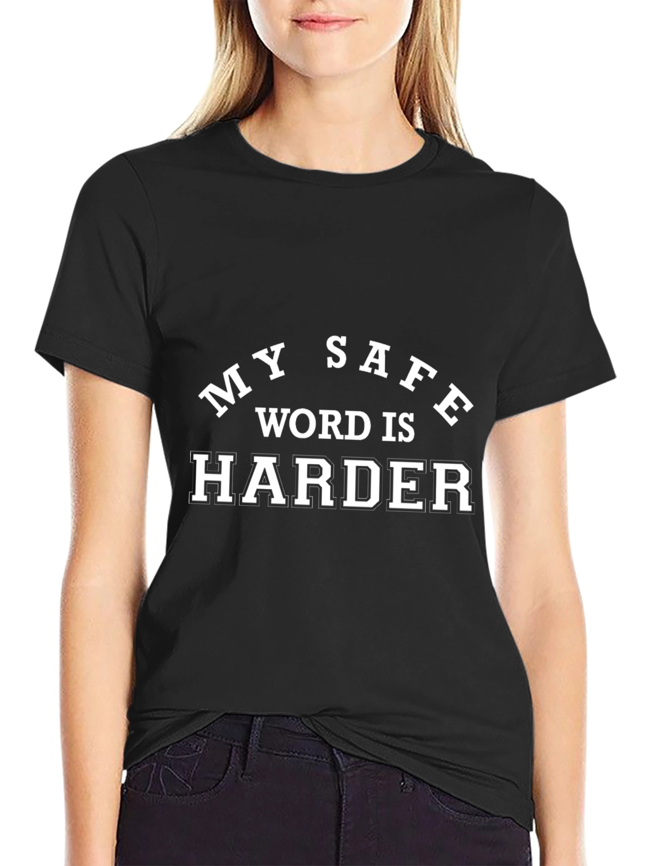 Black My Safe Word Is Harder Black T-Shirt view 2
