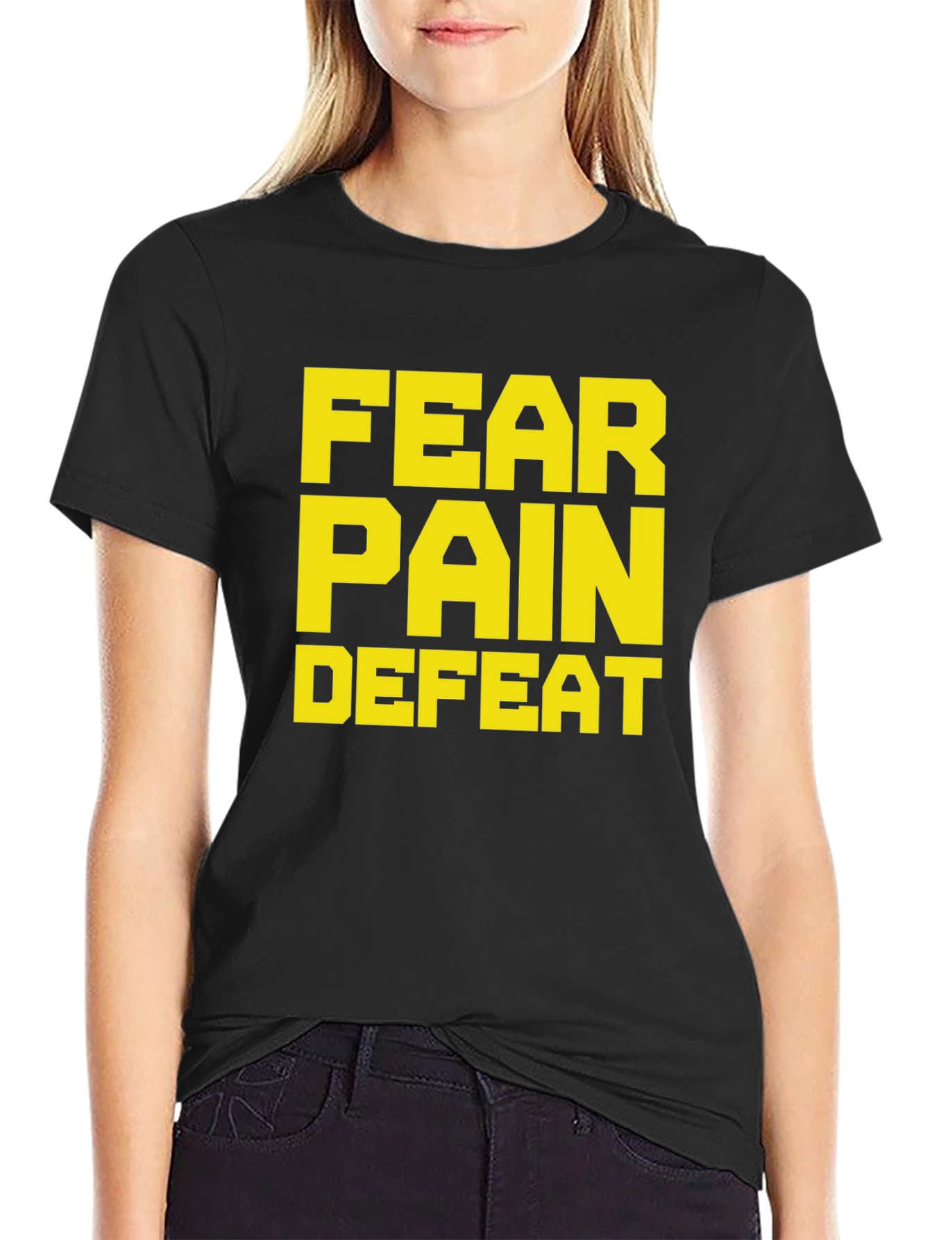 Black Fear Pain Defeat Graphic Tee - Black view 2